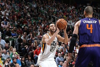 SALT LAKE CITY, UT - DECEMBER 6:  Rudy Gobert #27 of the Utah Jazz shoots the ball against the Phoenix Suns on December 6, 2016 at vivint.SmartHome Arena in Salt Lake City, Utah. NOTE TO USER: User expressly acknowledges and agrees that, by downloading an