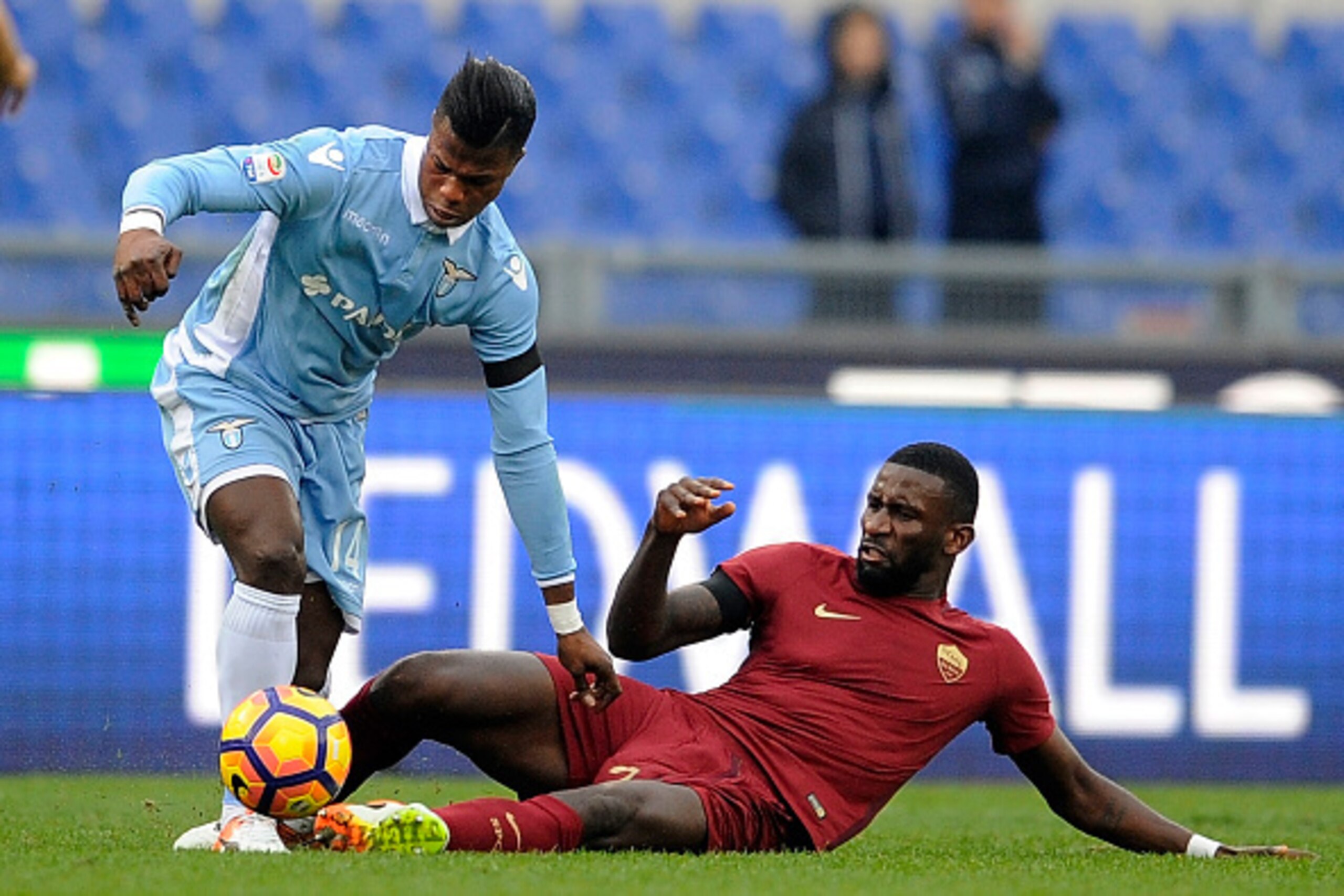 ROME, ROMA - DECEMBER 04: (R-L) Balde Diao Keita of SS Lazio compete for the ball with Antonio Rudiger of AS Roma during the Serie A match between SS Lazio and AS Roma at Stadio Olimpico on December 4, 2016 in Rome, Italy. (Photo by Marco Rosi/Getty Ima ROME, ROMA - DECEMBER 04: (R-L) Balde Diao Keita of SS Lazio compete for the ball with Antonio Rudiger of AS Roma during the Serie A match between SS Lazio and AS Roma at Stadio Olimpico on December 4, 2016 in Rome, Italy. (Photo by Marco Rosi/Getty Ima