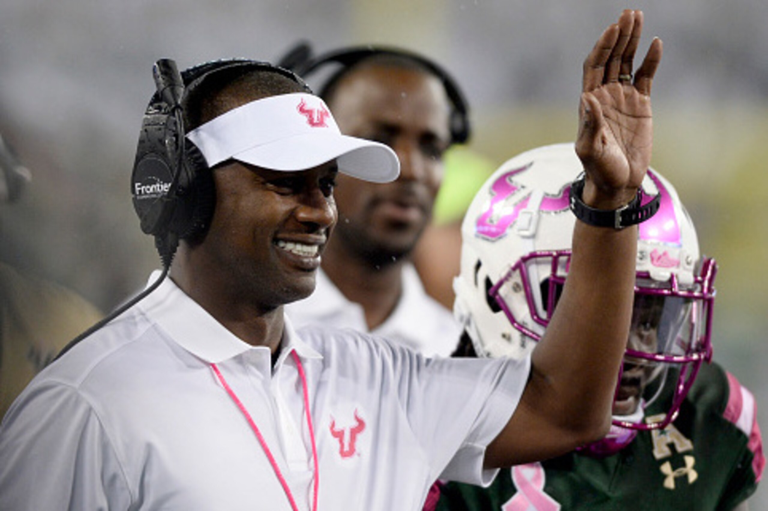 TAMPA, FL - OCTOBER 15: Willie Taggart of the South Florida Bulls reacts after quarterback Quinton Flowers' #9 touchdown against the Connecticut Huskies during the first quarter at Raymond James Stadium on October 15, 2016 in Tampa, Florida. (Photo by Jas TAMPA, FL - OCTOBER 15: Willie Taggart of the South Florida Bulls reacts after quarterback Quinton Flowers' #9 touchdown against the Connecticut Huskies during the first quarter at Raymond James Stadium on October 15, 2016 in Tampa, Florida. (Photo by Jas
