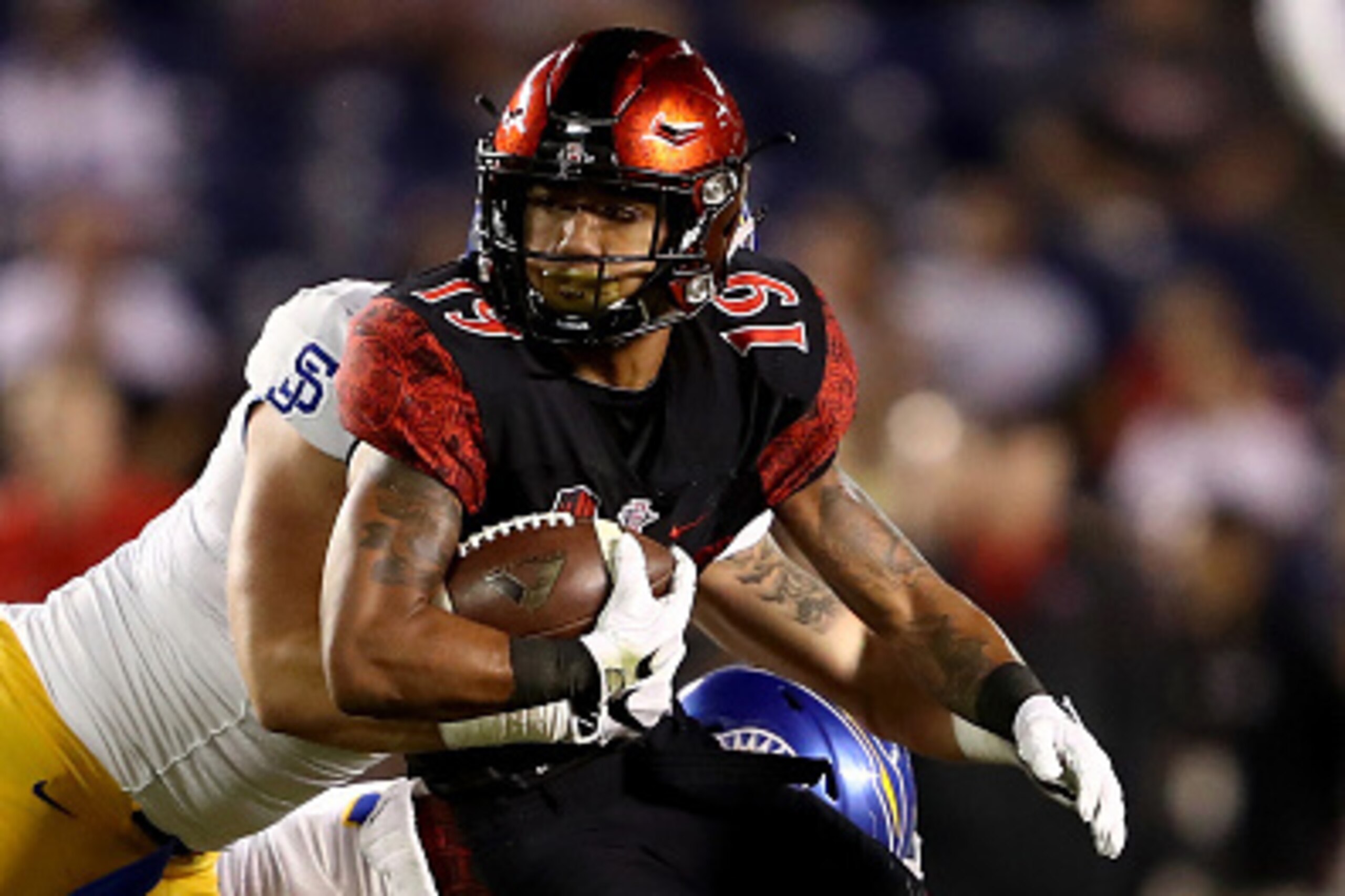 SAN DIEGO, CA - OCTOBER 21: Donnel Pumphrey #19 of the San Diego State Aztecs runs the ball during the second half of a game against the San Jose State Spartans at Qualcomm Stadium on October 21, 2016 in San Diego, California. (Photo by Sean M. Haffey SAN DIEGO, CA - OCTOBER 21: Donnel Pumphrey #19 of the San Diego State Aztecs runs the ball during the second half of a game against the San Jose State Spartans at Qualcomm Stadium on October 21, 2016 in San Diego, California. (Photo by Sean M. Haffey