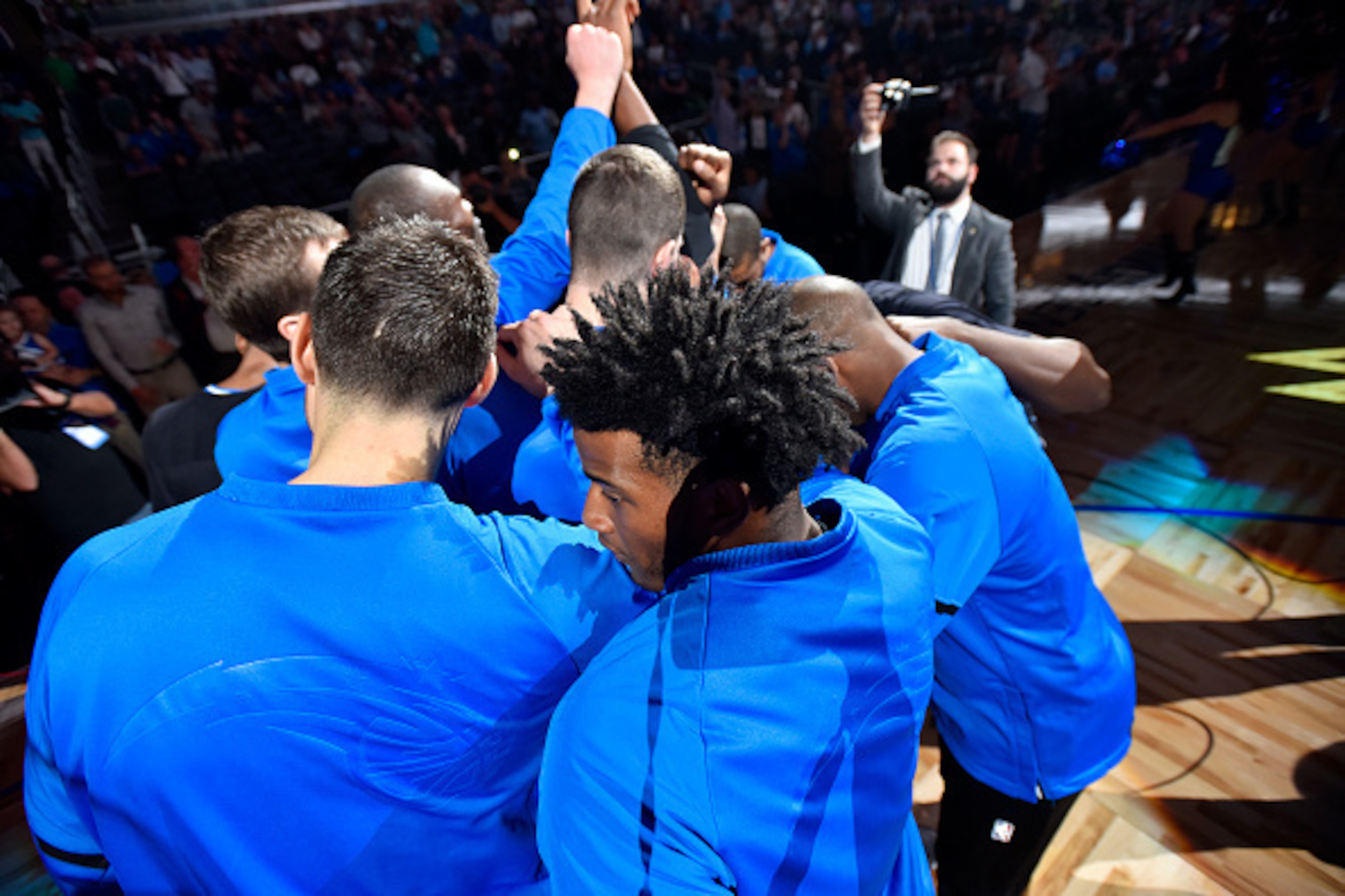ORLANDO, FL - DECEMBER 7: The Orlando Magic huddle up before the game against the Boston Celtics on December 7, 2016 at Amway Center in Orlando, Florida Or. NOTE TO USER: User expressly acknowledges and agrees that, by downloading and or using this Photog ORLANDO, FL - DECEMBER 7: The Orlando Magic huddle up before the game against the Boston Celtics on December 7, 2016 at Amway Center in Orlando, Florida Or. NOTE TO USER: User expressly acknowledges and agrees that, by downloading and or using this Photog