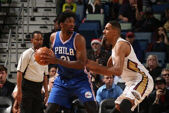 NEW ORLEANS, LA - DECEMBER 8: Joel Embiid #21 of the Philadelphia 76ers handles the ball against the New Orleans Pelicans on December 8, 2016 at the Smoothie King Center in New Orleans, Louisiana. NOTE TO USER: User expressly acknowledges and agrees that,