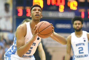 MAUI, HAWAII - NOVEMBER 22:  Tony Bradley #5 of the North Carolina Tar Heels takes a foul shot during the Maui Invitation college basketball tournament against the Oklahoma State Cowboys at Lahaina Civic on November 22, 2016 in Maui, Hawaii.  The Tar Heel
