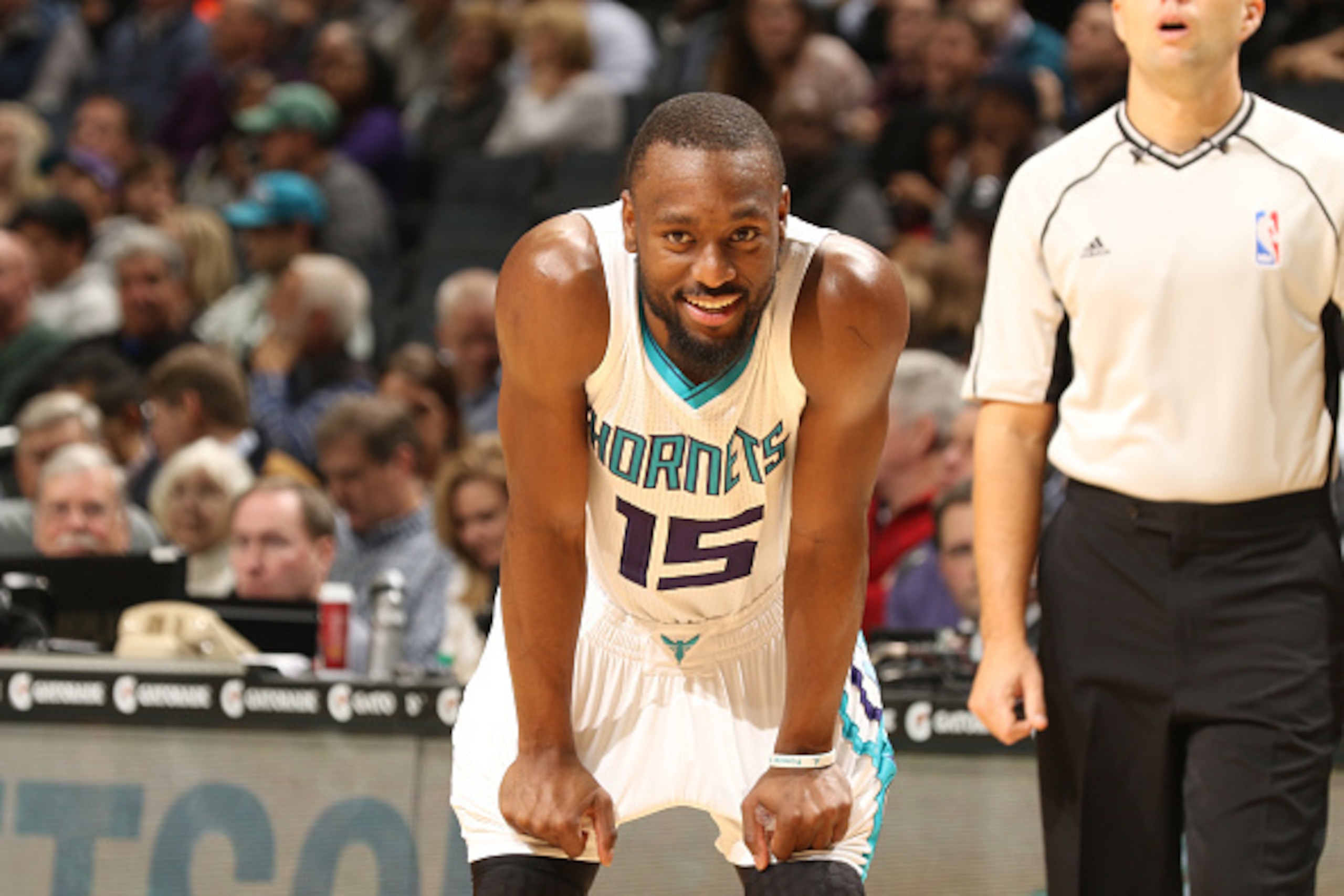 CHARLOTTE, NC - DECEMBER 7: Kemba Walker #15 of the Charlotte Hornets is seen during the game against the Detroit Pistons on December 7, 2016 at Spectrum Center in Charlotte, North Carolina. NOTE TO USER: User expressly acknowledges and agrees that, by do