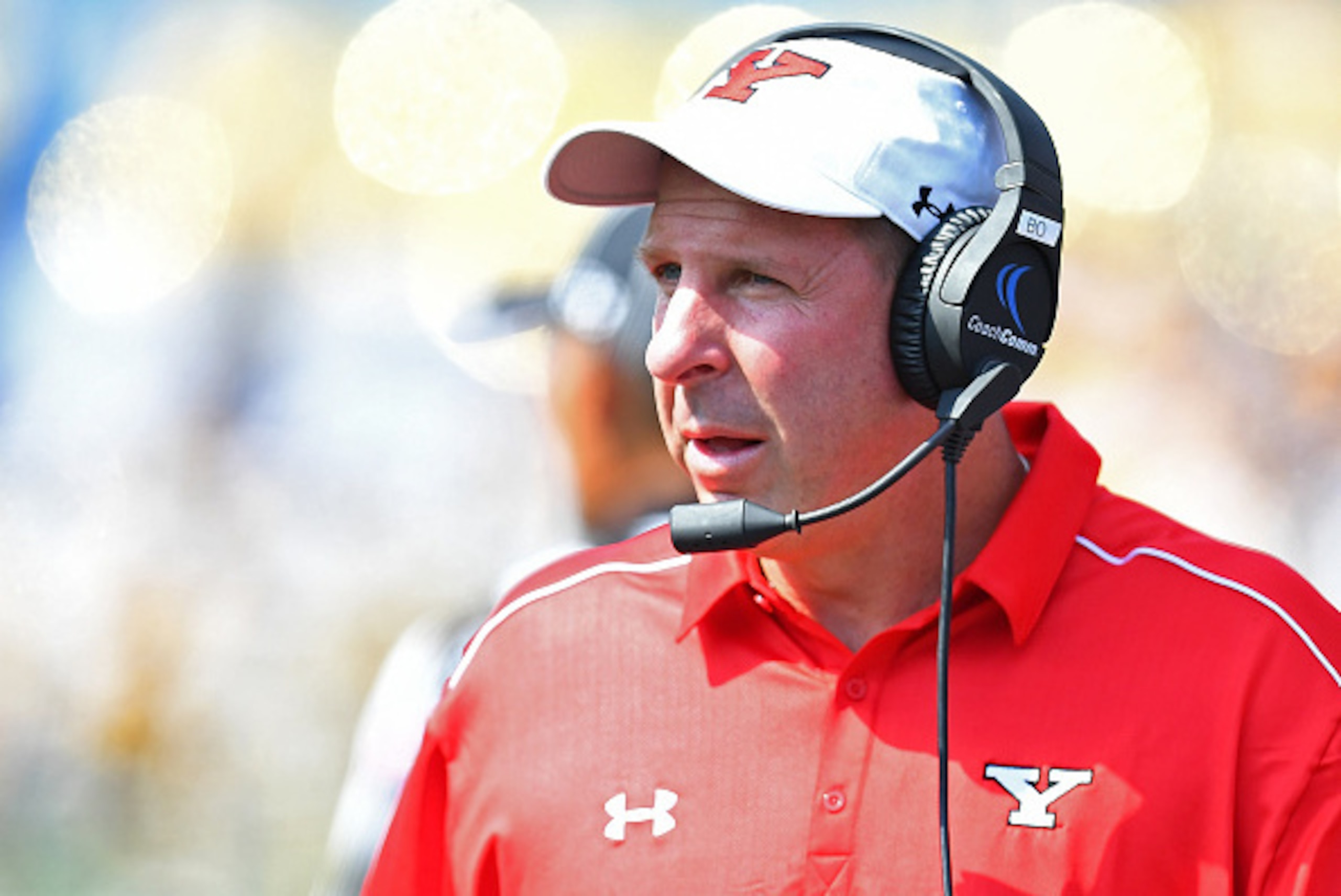 MORGANTOWN, WV - SEPTEMBER 10:  Head coach Bo Pelini of the Youngstown State Penguins looks on during the game against the West Virginia Mountaineers at Mountaineer Field on September 10, 2016 in Morgantown, West Virginia. (Photo by Joe Sargent/Getty Imag