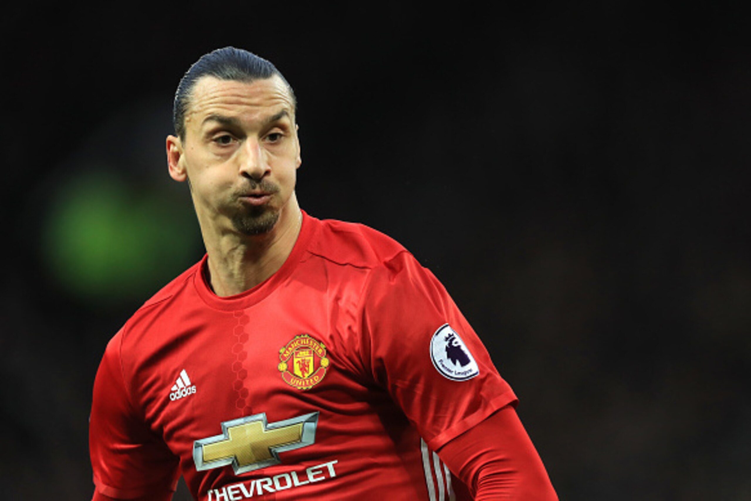 MANCHESTER, ENGLAND - DECEMBER 11: Zlatan Ibrahimovic of Manchester United in action during the Premier League match between Manchester United and Tottenham Hotspur at Old Trafford on December 11, 2016 in Manchester, England.  (Photo by Richard Heathcote/