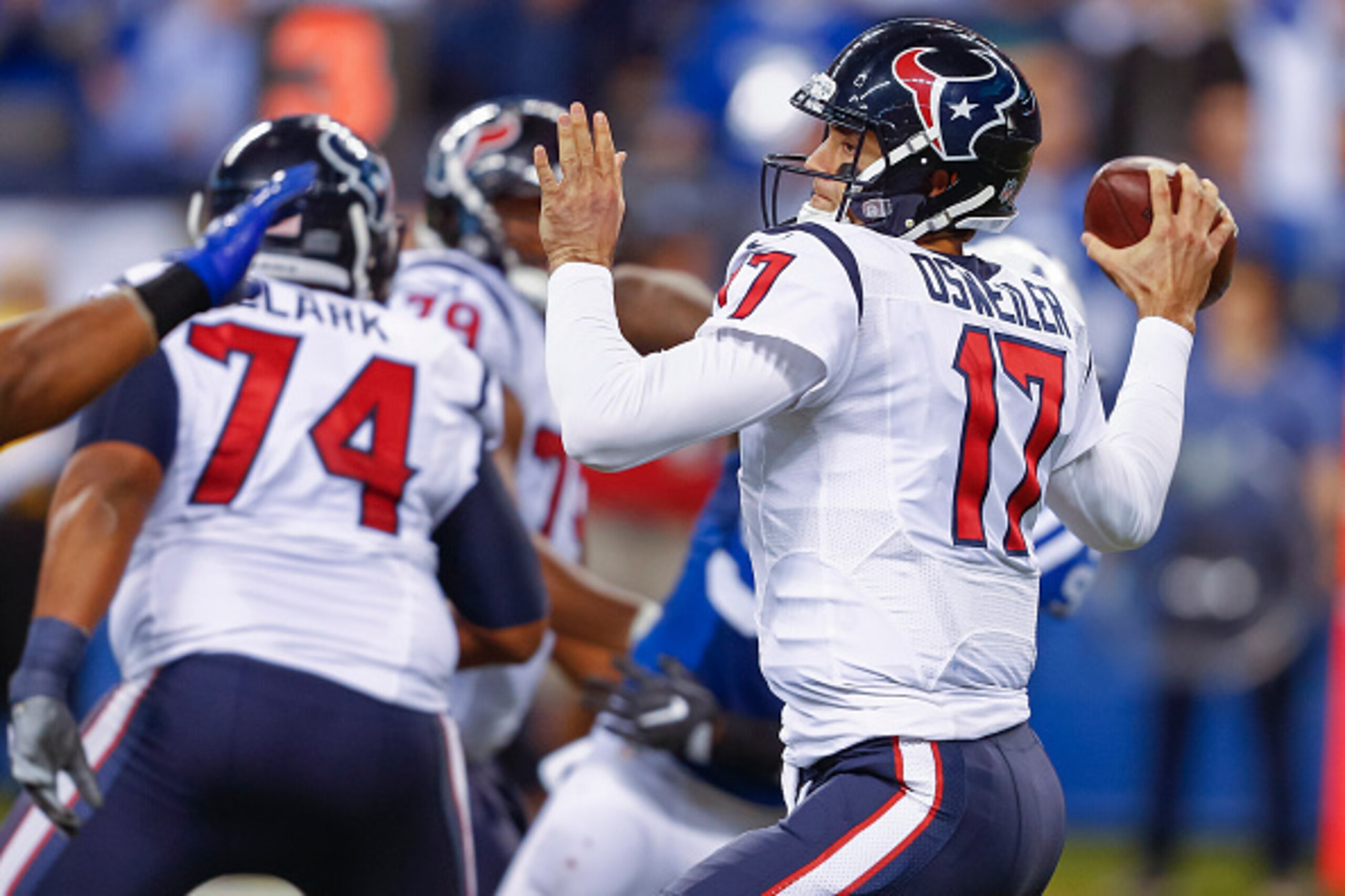 INDIANAPOLIS, IN - DECEMBER 11: Brock Osweiler #17 of the Houston Texans is seen during the game against the Indianapolis Colts at Lucas Oil Stadium on December 11, 2016 in Indianapolis, Indiana.  (Photo by Michael Hickey/Getty Images)