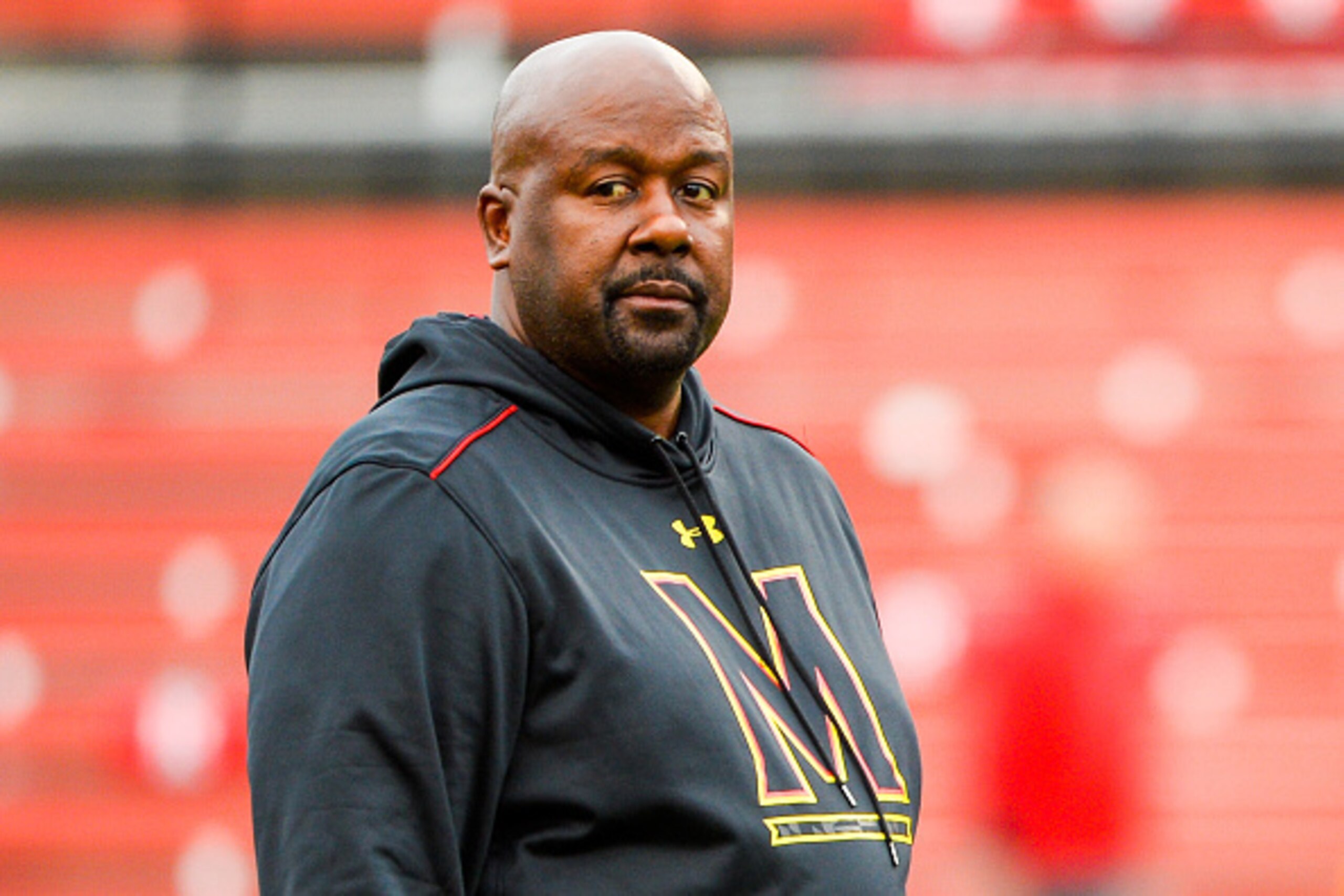 PISCATAWAY, NJ - NOVEMBER 28:  Head coach Mike Locksley of the Maryland Terrapins looks on before a game against the Rutgers Scarlet Knights at High Point Solutions Stadium on November 28, 2015 in Piscataway, New Jersey.  (Photo by Alex Goodlett/Getty Ima