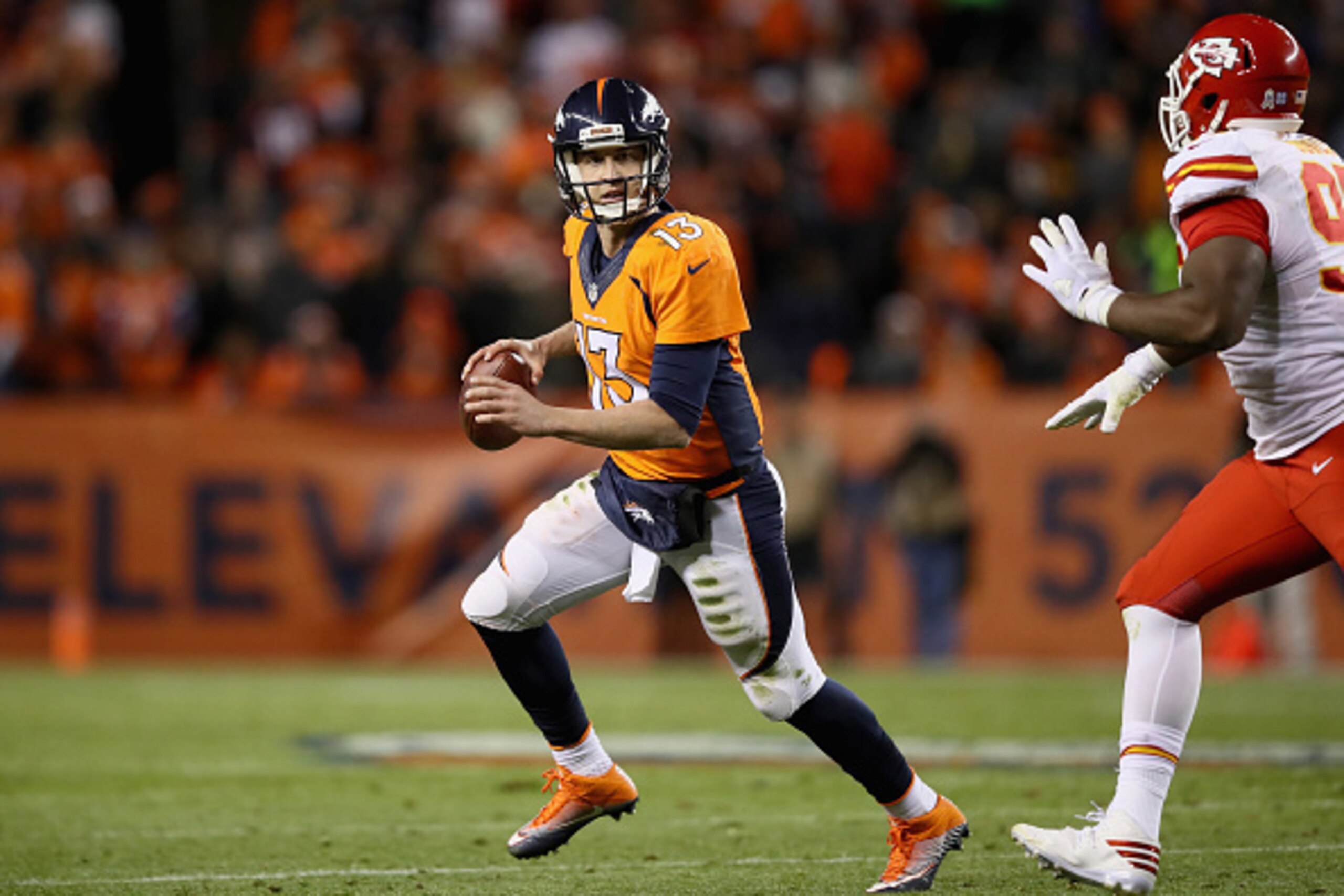 DENVER, CO - NOVEMBER 27:  Trevor Siemian #13 of the Denver Broncos in action against the Kansas City Chiefs at Sports Authority Field at Mile High on November 27, 2016 in Denver, Colorado.  (Photo by Ezra Shaw/Getty Images)