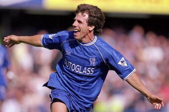 19 Aug 2000:  Gianfranco Zola of Chelsea celebrates his goal during the FA Carling Premiership match against West Ham United at Stamford Bridge in London. Chelsea won 4-2. \ Mandatory Credit: Ben Radford /Allsport