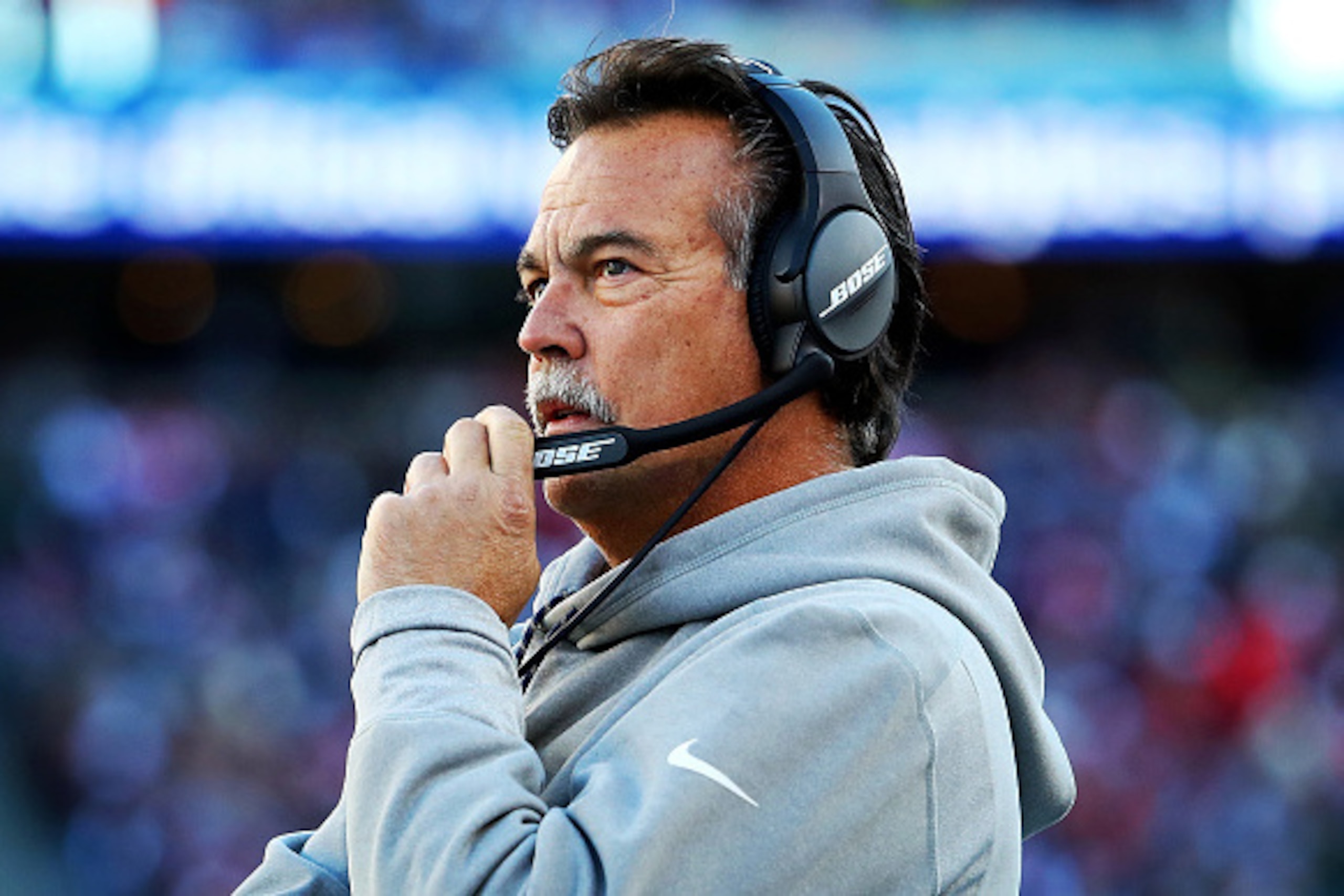 FOXBORO, MA - DECEMBER 04:  Head coach Jeff Fisher of the Los Angeles Rams looks on during the game against the New England Patriots at Gillette Stadium on December 4, 2016 in Foxboro, Massachusetts.  (Photo by Adam Glanzman/Getty Images)