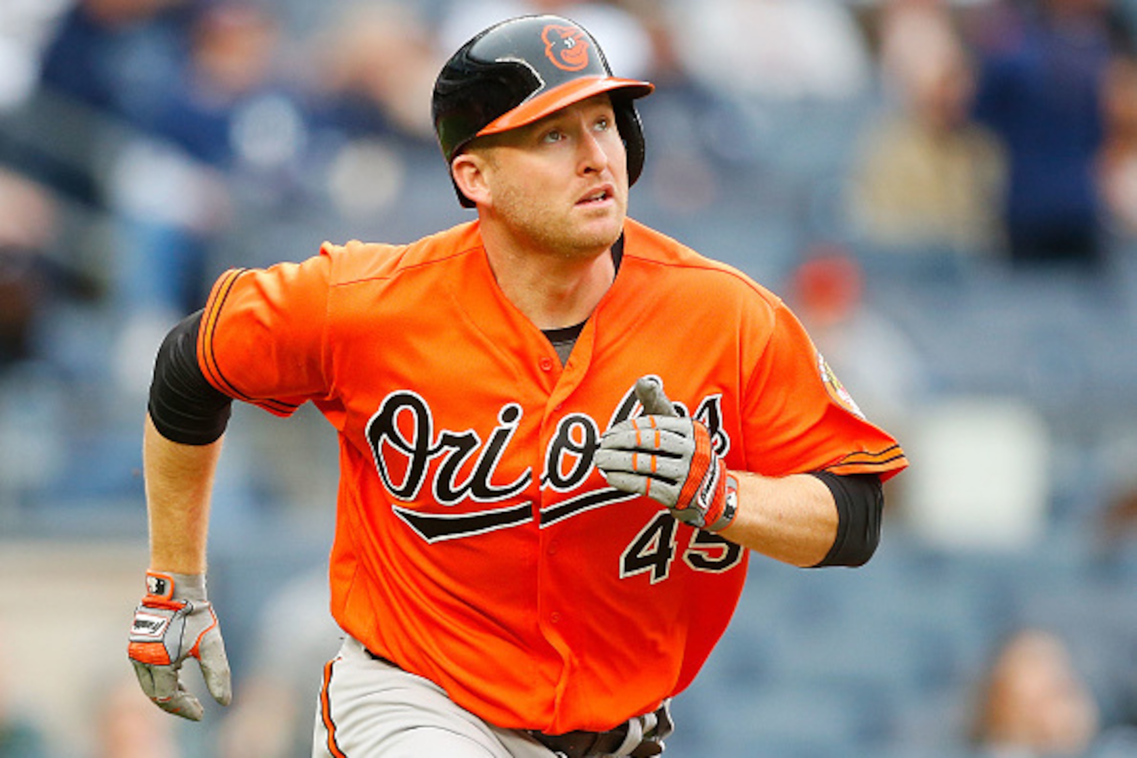 NEW YORK, NY - OCTOBER 01: Mark Trumbo #45 of the Baltimore Orioles in action against the New York Yankees at Yankee Stadium on October 1, 2016 in the Bronx borough of New York City. The Yankees defeated the Orioles 7-3. (Photo by Jim McIsaac/Getty Imag NEW YORK, NY - OCTOBER 01: Mark Trumbo #45 of the Baltimore Orioles in action against the New York Yankees at Yankee Stadium on October 1, 2016 in the Bronx borough of New York City. The Yankees defeated the Orioles 7-3. (Photo by Jim McIsaac/Getty Imag