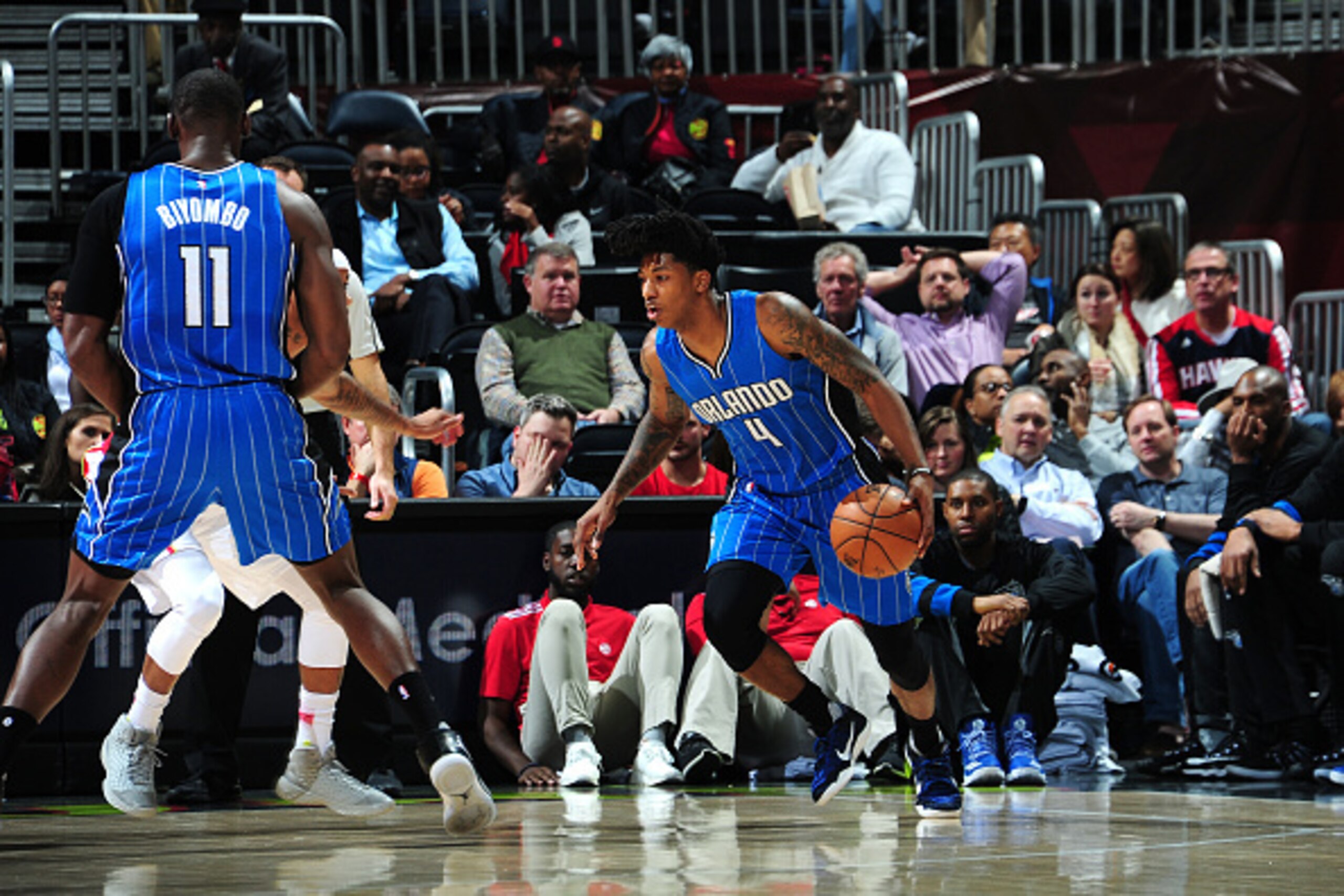 ATLANTA, GEORGIA - DECEMBER 13: Elfrid Payton #4 of the Orlando Magic handles the ball during the game against the Atlanta Hawks on December 13, 2016 at Philips Center in Atlanta, Georgia.  NOTE TO USER: User expressly acknowledges and agrees that, by dow