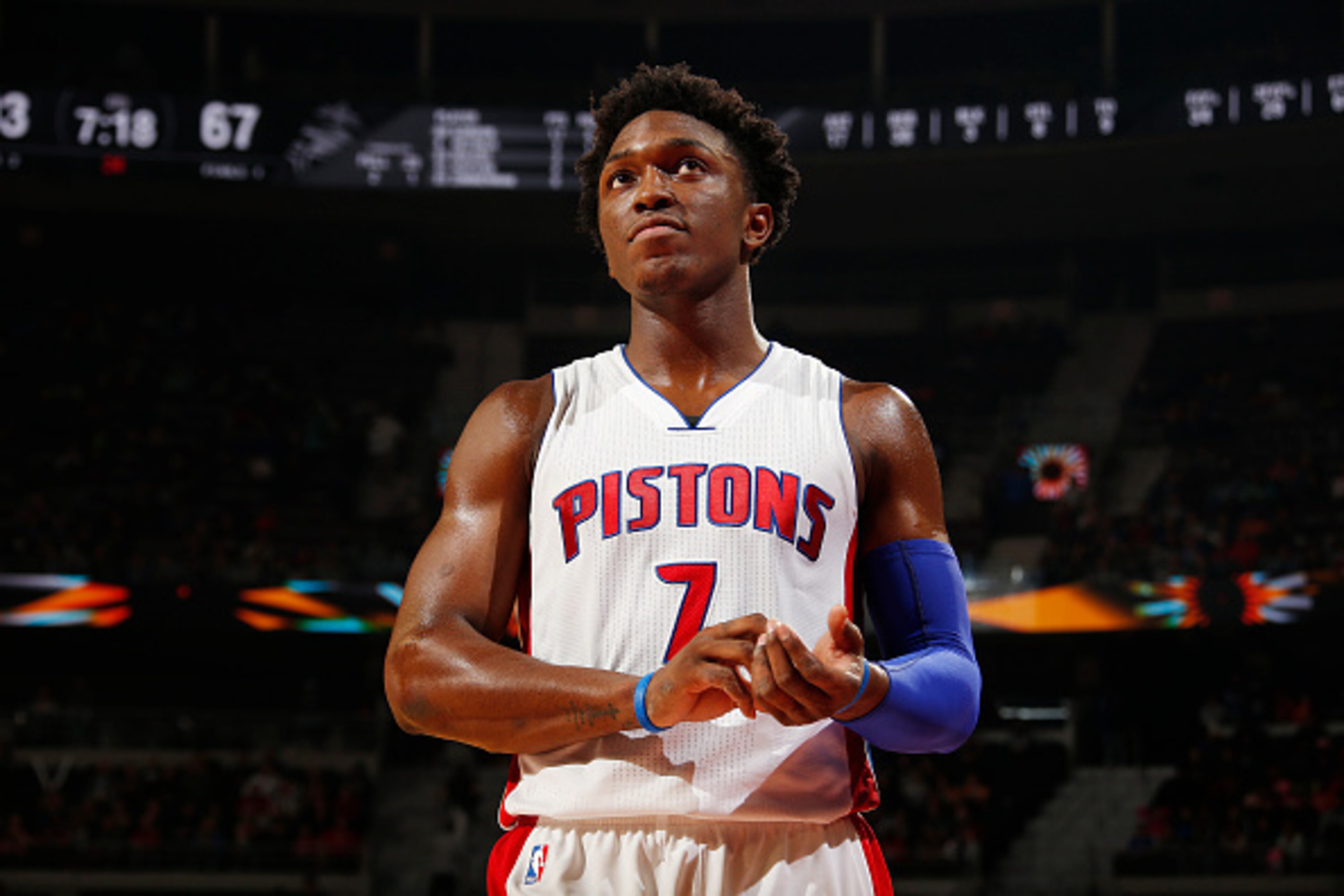 AUBURN HILLS, MI - OCTOBER 28: Stanley Johnson #7 of the Detroit Pistons is seen during the game against the Orlando Magic on October 28, 2016 at The Palace of Auburn Hills in Auburn Hills, Michigan. NOTE TO USER: User expressly acknowledges and agrees th