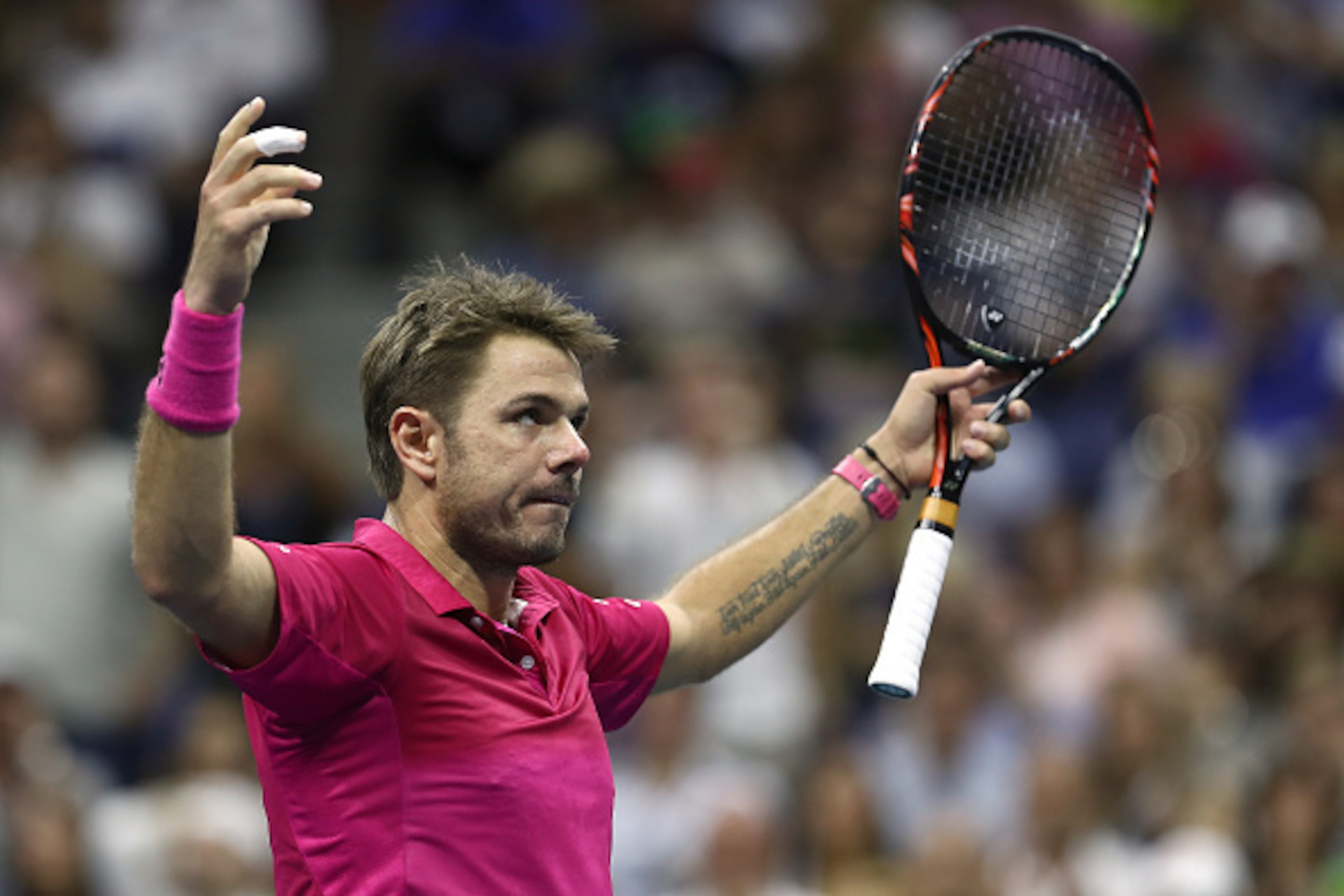 NEW YORK, NY - SEPTEMBER 11: Stan Wawrinka of Switzerland reacts against Novak Djokovic of Serbia during their Men's Singles Final Match on Day Fourteen of the 2016 US Open at the USTA Billie Jean King National Tennis Center on September 11, 2016 in the NEW YORK, NY - SEPTEMBER 11: Stan Wawrinka of Switzerland reacts against Novak Djokovic of Serbia during their Men's Singles Final Match on Day Fourteen of the 2016 US Open at the USTA Billie Jean King National Tennis Center on September 11, 2016 in the