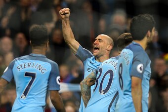 MANCHESTER, ENGLAND - DECEMBER 14: Pablo Zabaleta of Manchester City celebrates after scoring a goal to make it 1-0 during the Premier League match between Manchester City and Watford at Etihad Stadium on December 14, 2016 in Manchester, England. (Photo b