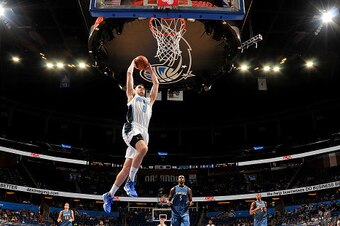 ORLANDO, FL - NOVEMBER 9: Mario Hezonja #8 of the Orlando Magic goes up for a dunk during the game against the Minnesota Timberwolves on November 9, 2016 at Amway Center in Orlando, Florida. NOTE TO USER: User expressly acknowledges and agrees that, by do