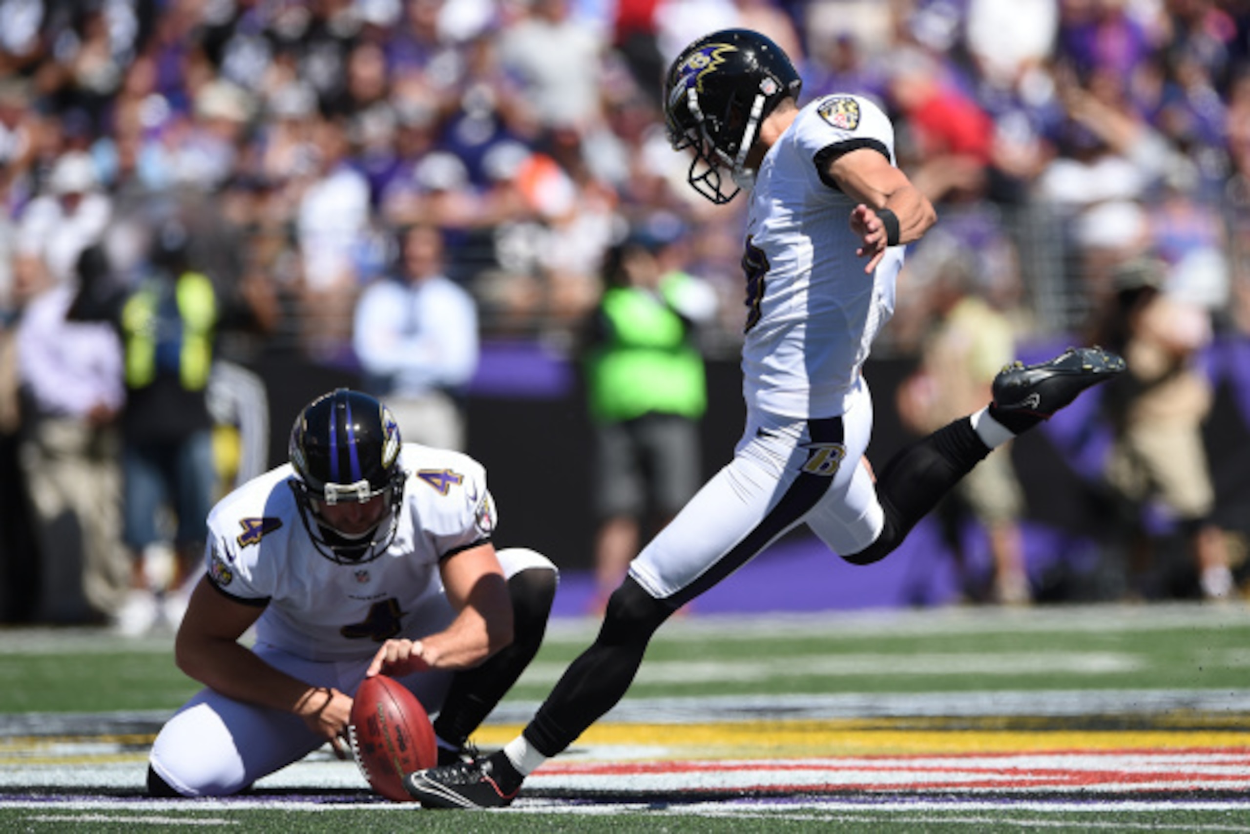 BALTIMORE, MD - SEPTEMBER 07: Kicker Justin Tucker #9 of the Baltimore Ravens attempts a field goal against the Cincinnati Bengals at M&T Bank Stadium on September 7, 2014 in Baltimore, Maryland. The Cincinnati Bengals won, 23-16. (Photo by Patrick Smith/ BALTIMORE, MD - SEPTEMBER 07: Kicker Justin Tucker #9 of the Baltimore Ravens attempts a field goal against the Cincinnati Bengals at M&T Bank Stadium on September 7, 2014 in Baltimore, Maryland. The Cincinnati Bengals won, 23-16. (Photo by Patrick Smith/