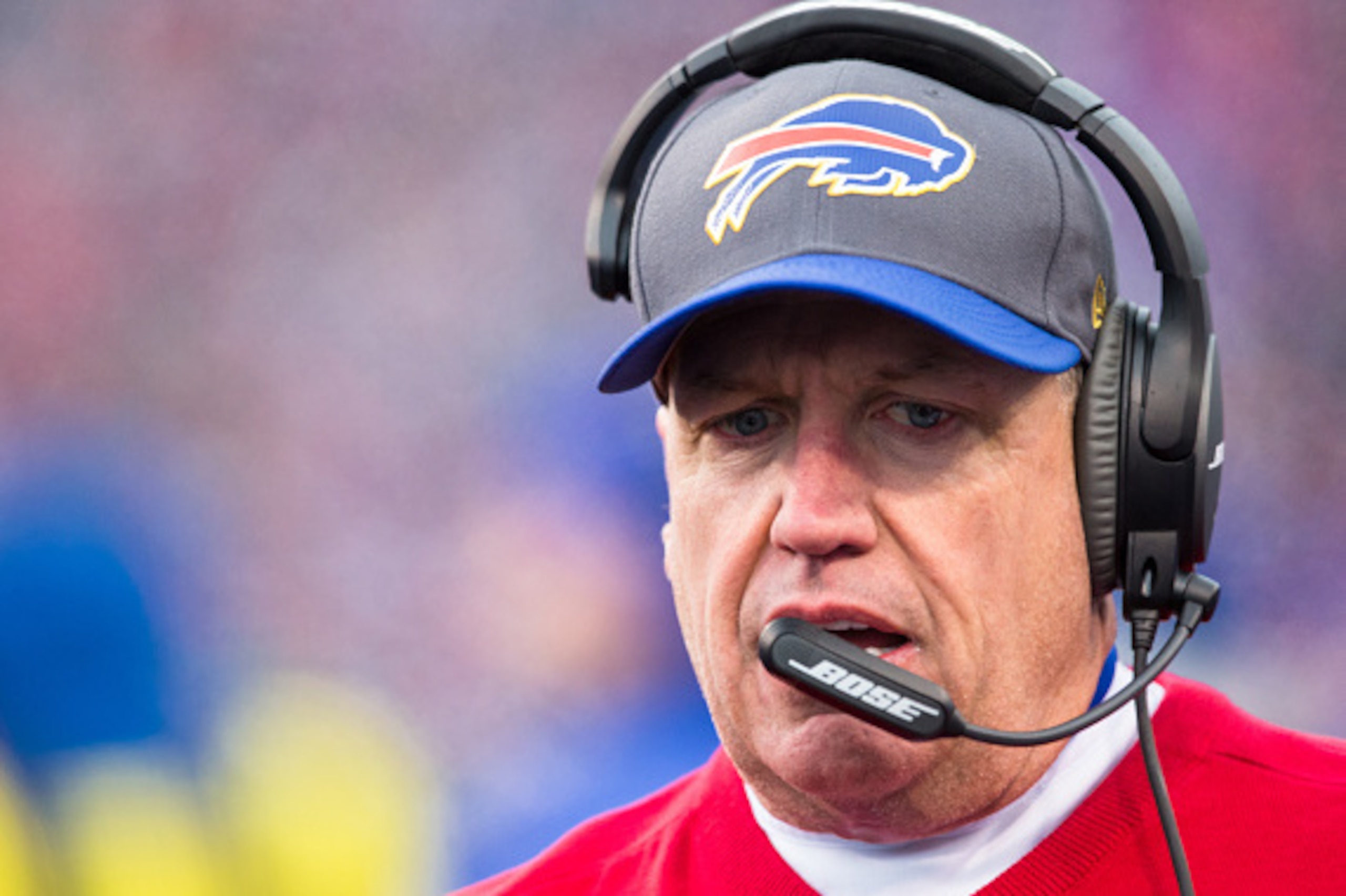 ORCHARD PARK, NY - JANUARY 03: Head coach Rex Ryan of the Buffalo Bills watches game action between the Buffalo Bills and the New York Jets during the first half on January 3, 2016 at Ralph Wilson Stadium in Orchard Park, New York. Buffalo Bills defeat ORCHARD PARK, NY - JANUARY 03: Head coach Rex Ryan of the Buffalo Bills watches game action between the Buffalo Bills and the New York Jets during the first half on January 3, 2016 at Ralph Wilson Stadium in Orchard Park, New York. Buffalo Bills defeat