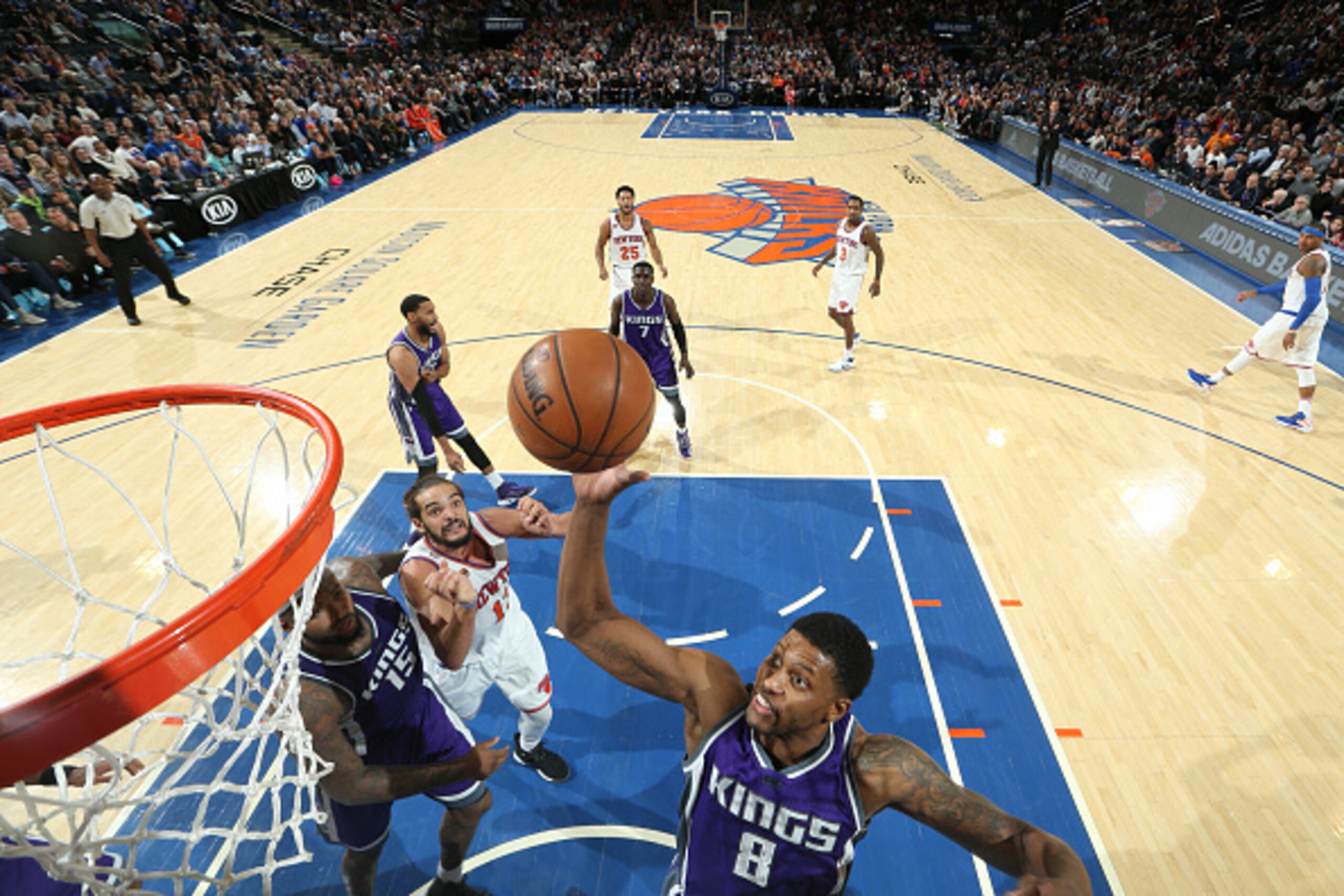 NEW YORK, NY - DECEMBER 4:  Rudy Gay #8 of the Sacramento Kings shoots the ball during a game against the New York Knicks on December 4, 2016 at Madison Square Garden in New York City, New York. NOTE TO USER: User expressly acknowledges and agrees that, b