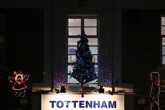 LONDON, ENGLAND - DECEMBER 14: A Christmas tree is spotted near the stadium prior to kick off during the Premier League match between Tottenham Hotspur and Hull City at White Hart Lane on December 14, 2016 in London, England.  (Photo by Julian Finney/Gett