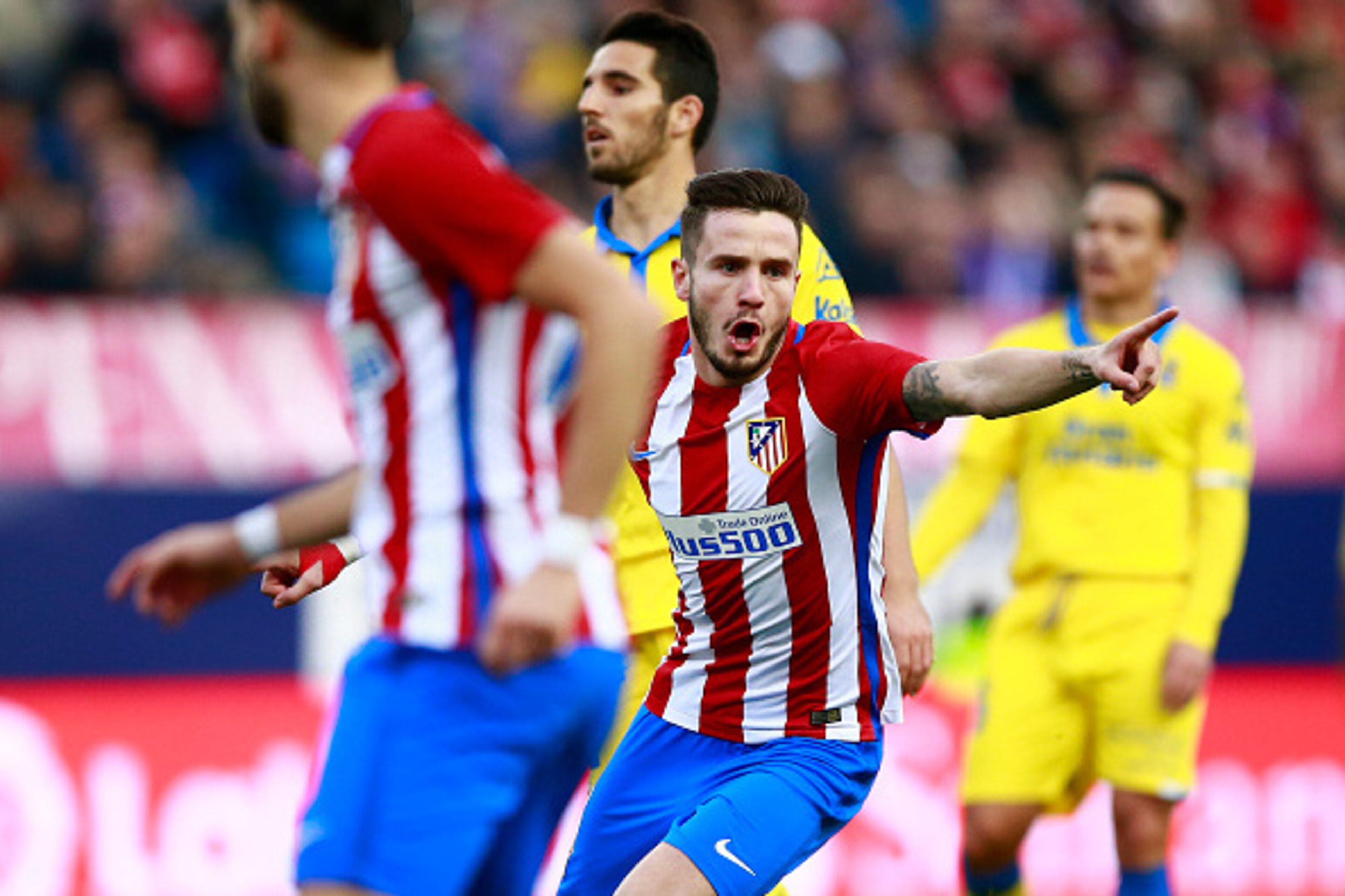 MADRID, SPAIN - DECEMBER 17: Saul Niguez of Atletico de Madrid celebrates scoring their opening goal during the La Liga match between Club Atletico de Madrid and UD Las Palmas at Vicente Calderon Stadium on December 17, 2016 in Madrid, Spain. (Photo by Go