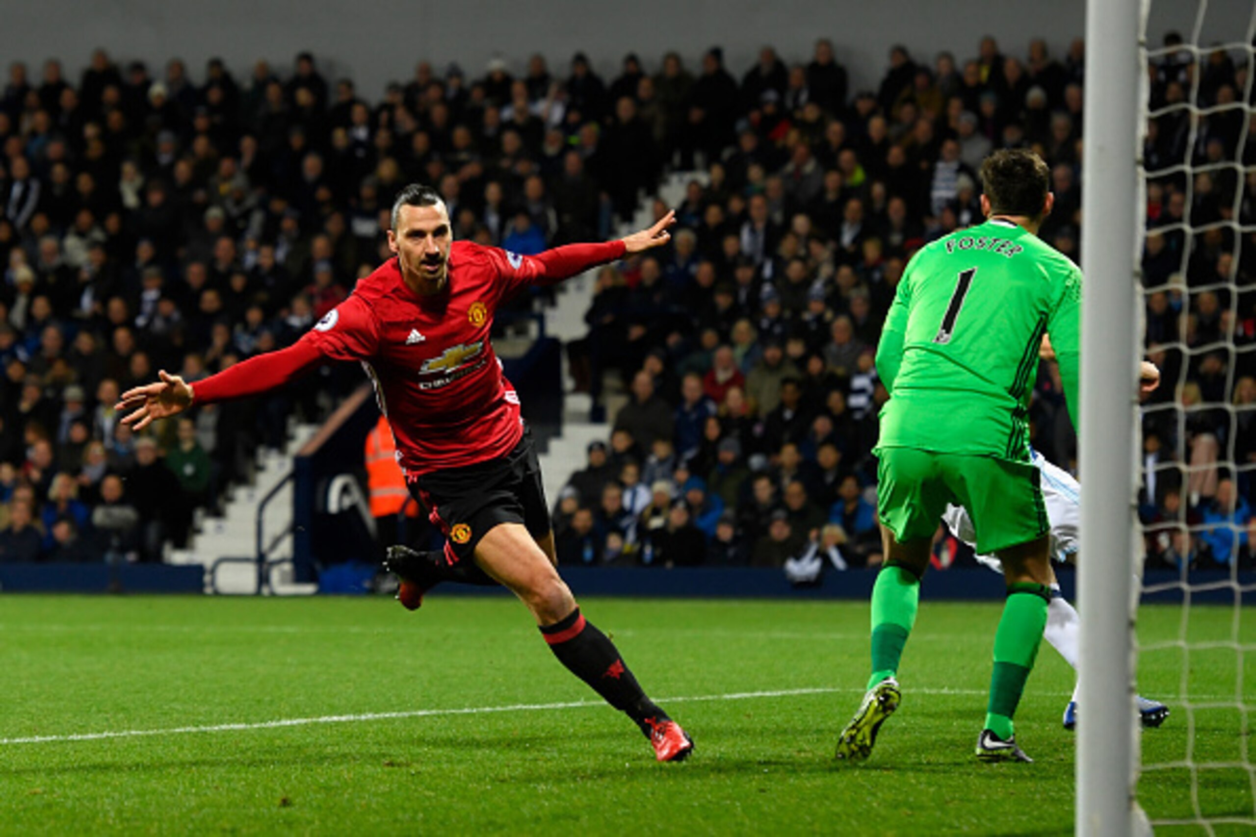 WEST BROMWICH, ENGLAND - DECEMBER 17:  Zlatan Ibrahimovic of Manchester United celebrates scoring his sides first goal during the Premier League match between West Bromwich Albion and Manchester United at The Hawthorns on December 17, 2016 in West Bromwic