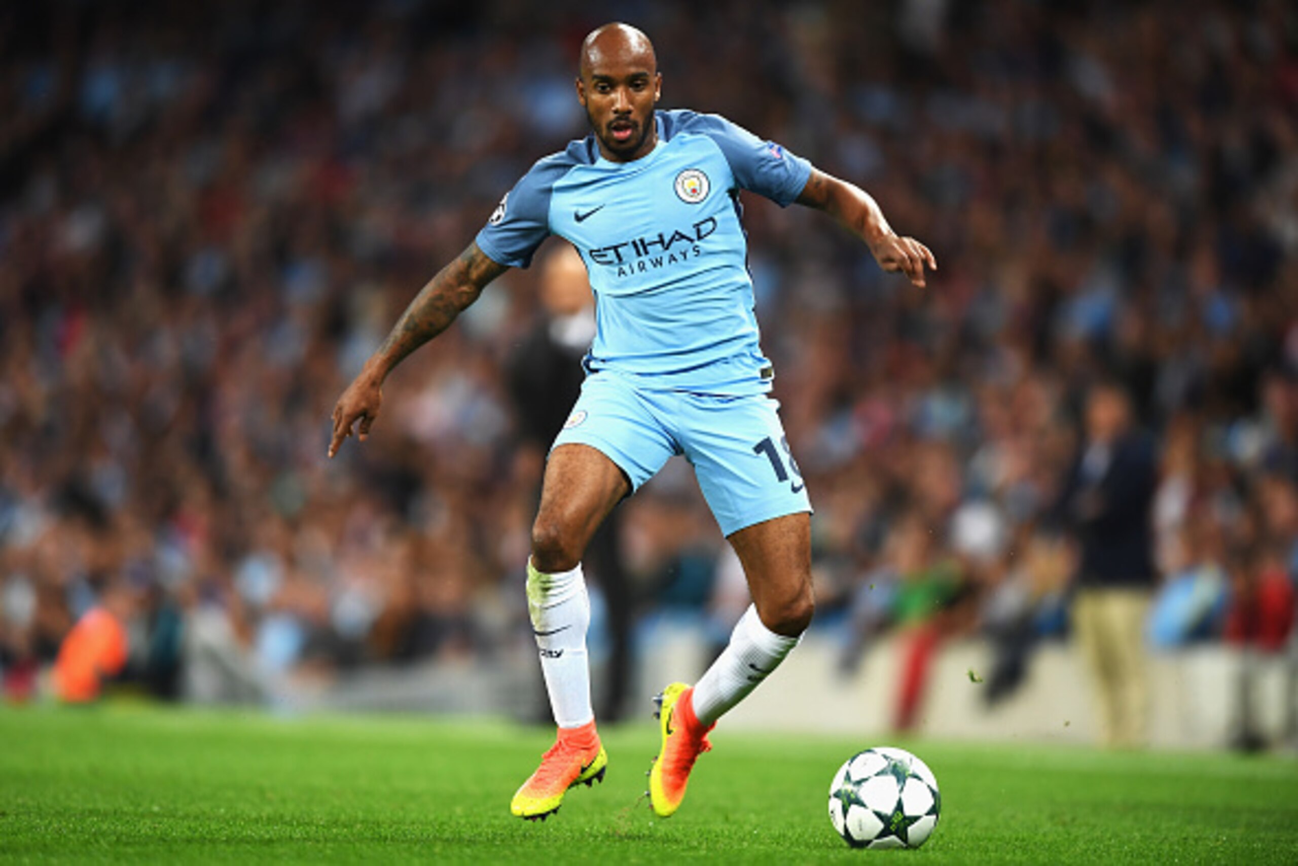 MANCHESTER, ENGLAND - AUGUST 24: Fabian Delph of Manchester City in action during the UEFA Champions League Play-off Second Leg match between Manchester City and Steaua Bucharest at Etihad Stadium on August 24, 2016 in Manchester, England.  (Photo by Mich
