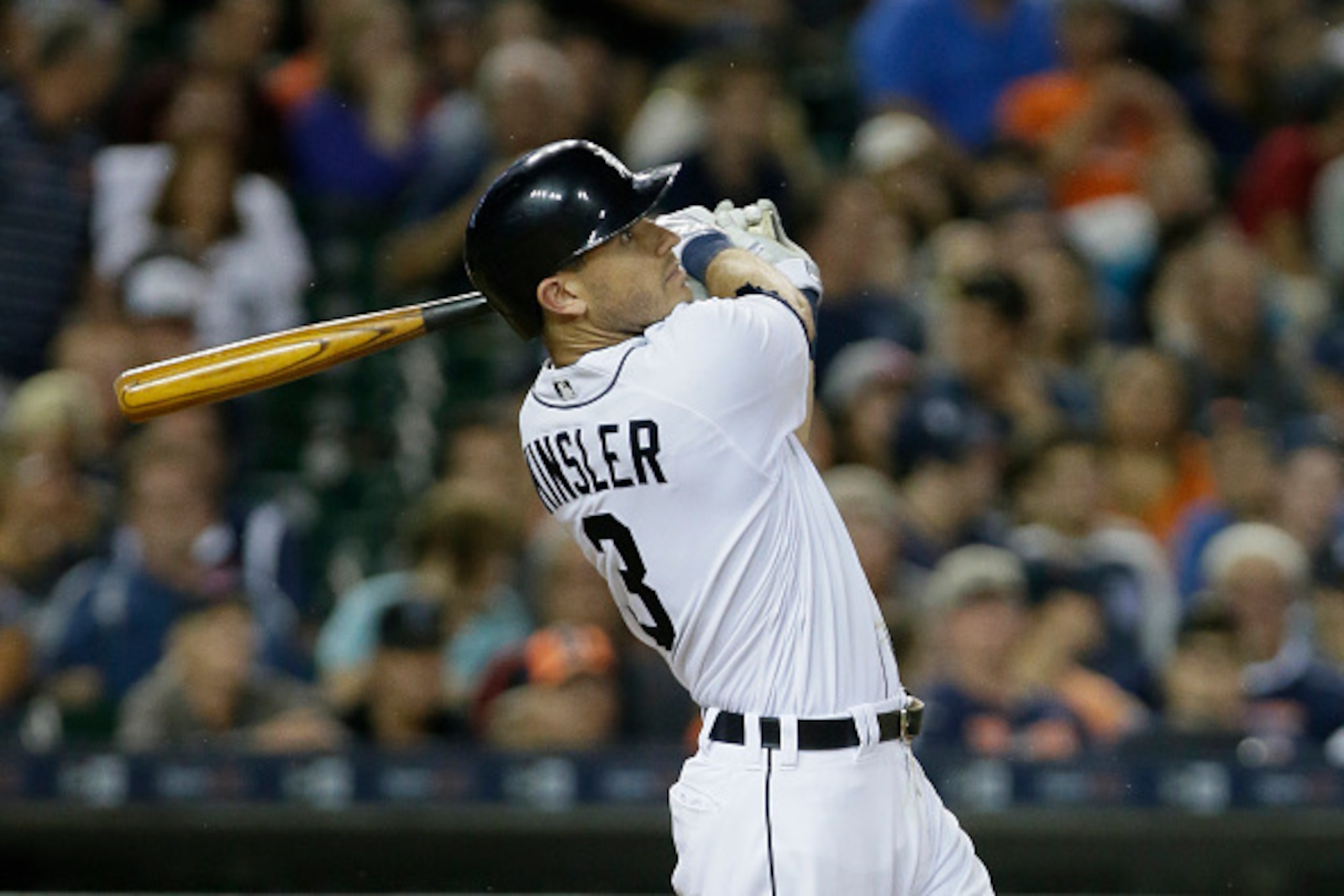 DETROIT, MI - AUGUST 15:  Ian Kinsler #3 of the Detroit Tigers bats against the Kansas City Royals at Comerica Park on August 15, 2016 in Detroit, Michigan. (Photo by Duane Burleson/Getty Images)