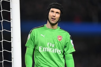 Arsenal's Czech goalkeeper Petr Cech reacts after conceding their second goal during the English Premier League football match between Manchester City and Arsenal at the Etihad Stadium in Manchester, north west England, on December 18, 2016. / AFP / Paul 