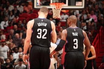 MIAMI, FL - DECEMBER 16:  Blake Griffin #32 and Chris Paul #3 of the LA Clippers take the court during a game against the Miami Heat on December 16, 2016 at American Airlines Arena in Miami, Florida. NOTE TO USER: User expressly acknowledges and agrees th