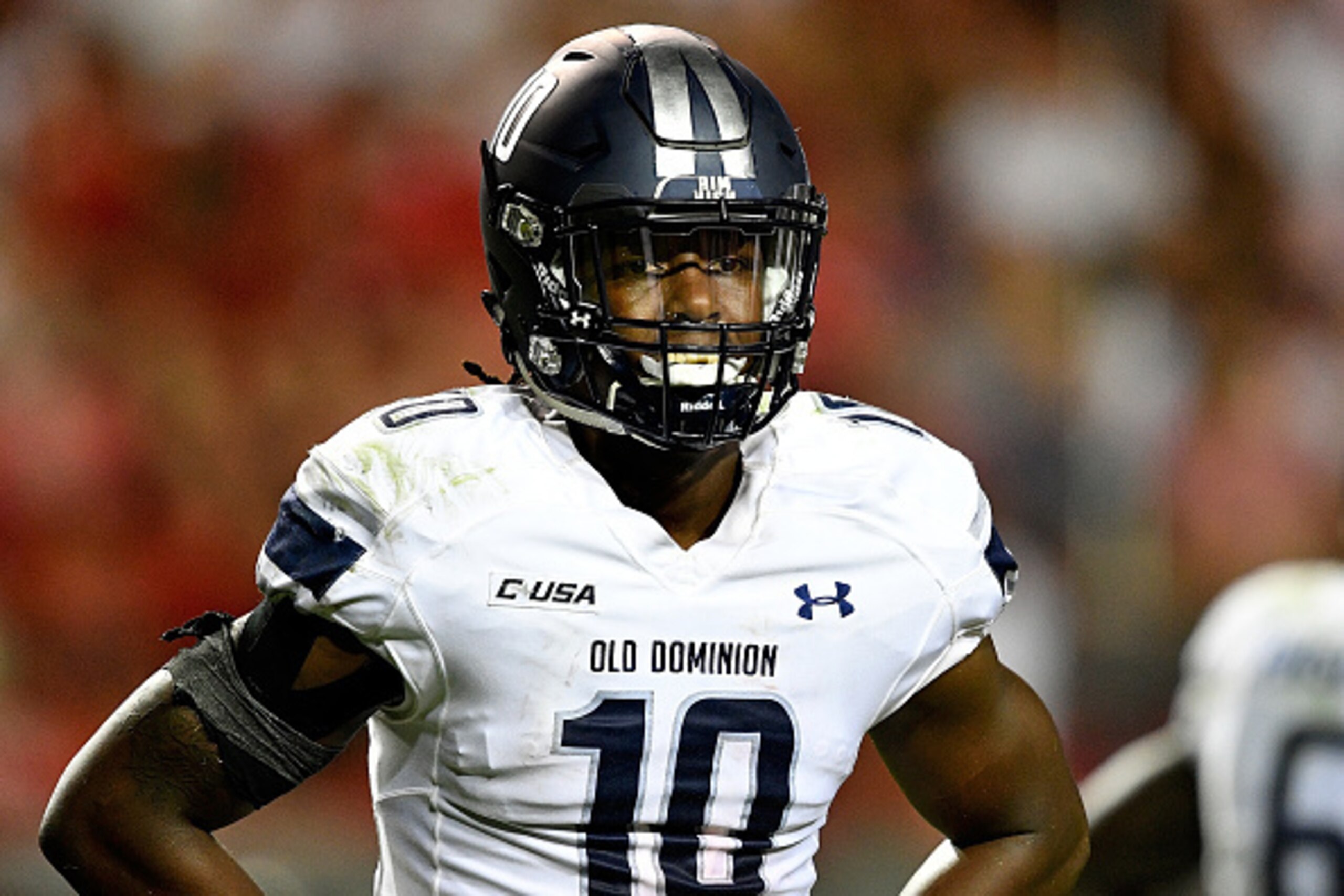 RALEIGH, NC - SEPTEMBER 17: David Washington #10 of the Old Dominion Monarchs looks to the sidelines against the NC State Wolfpack at Carter-Finley Stadium on September 17, 2016 in Raleigh, North Carolina. (Photo by Mike Comer/Getty Images)