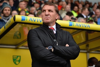 NORWICH, ENGLAND - APRIL 20:  Manager Brendan Rodgers of Liverpool looks on during the Barclays Premier League match between Norwich City and Liverpool at Carrow Road on April 20, 2014 in Norwich, England.  (Photo by Michael Regan/Getty Images)