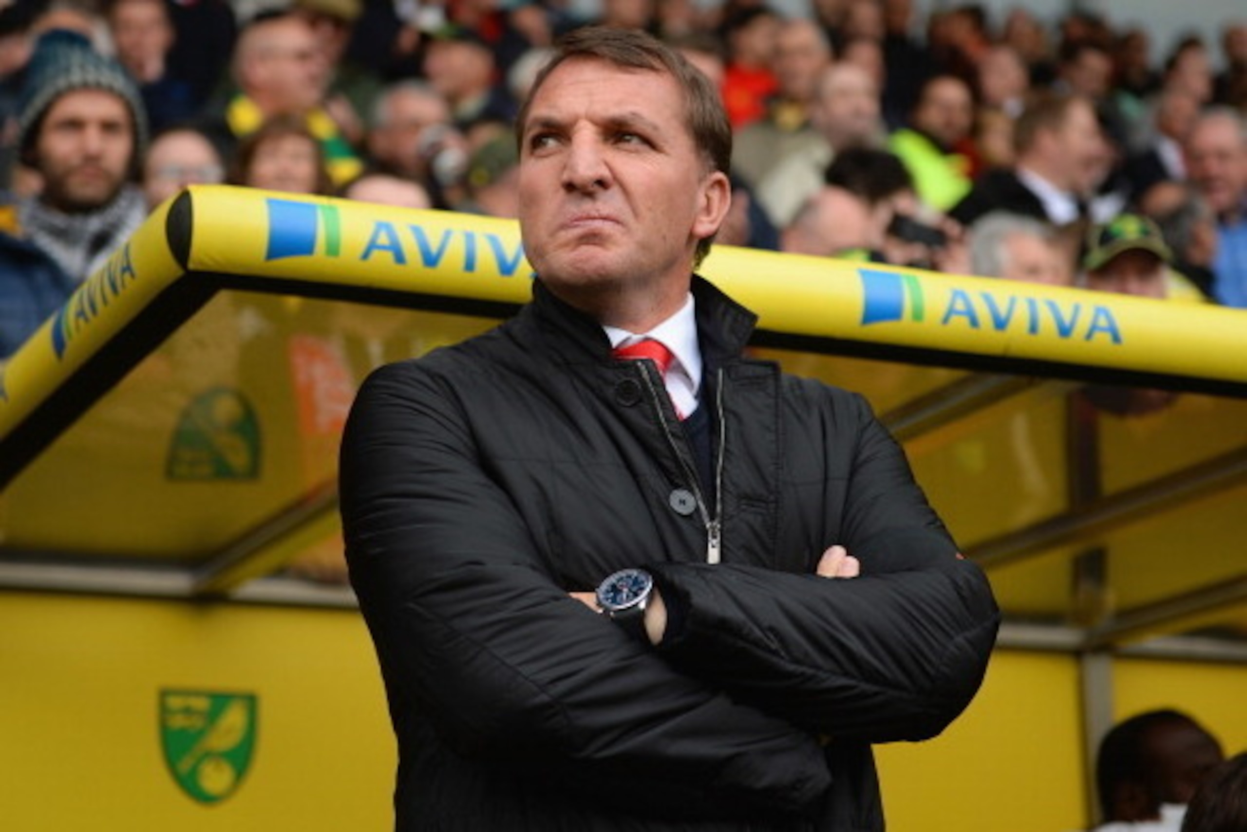NORWICH, ENGLAND - APRIL 20: Manager Brendan Rodgers of Liverpool looks on during the Barclays Premier League match between Norwich City and Liverpool at Carrow Road on April 20, 2014 in Norwich, England. (Photo by Michael Regan/Getty Images) NORWICH, ENGLAND - APRIL 20: Manager Brendan Rodgers of Liverpool looks on during the Barclays Premier League match between Norwich City and Liverpool at Carrow Road on April 20, 2014 in Norwich, England. (Photo by Michael Regan/Getty Images)
