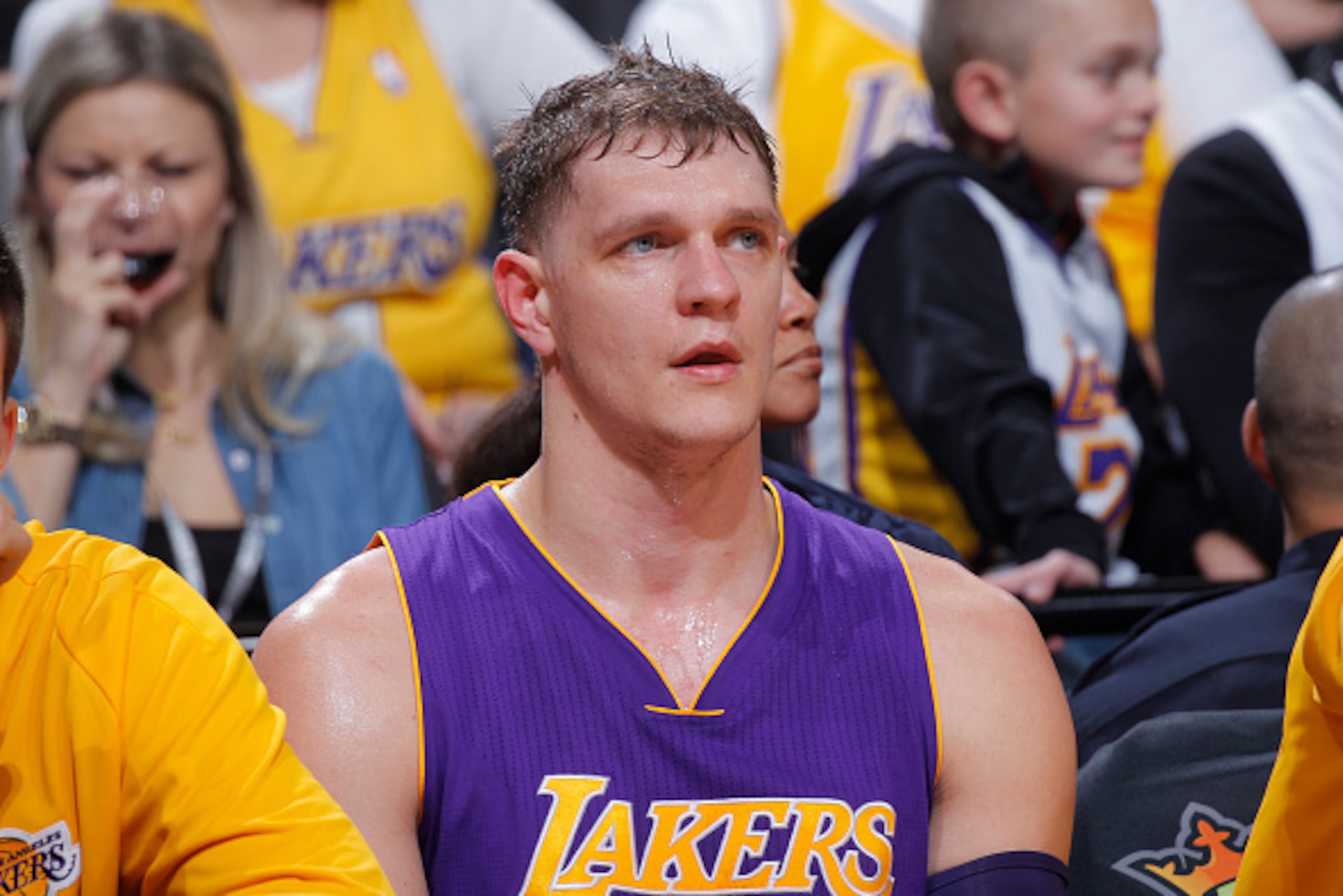 SACRAMENTO, CA - DECEMBER 12: Timofey Mozgov #20 of the Los Angeles Lakers looks on during the game against the Sacramento Kings on December 12, 2016 at Golden 1 Center in Sacramento, California. NOTE TO USER: User expressly acknowledges and agrees that, 