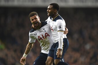LONDON, ENGLAND - DECEMBER 18:  Danny Rose of Tottenham Hotspur celebrates scoring their second goal with Kyle Walker of Tottenham Hotspur during the Barclays Premier League match between Tottenham Hotspur and Burnley at White Hart Lane on December 18, 20