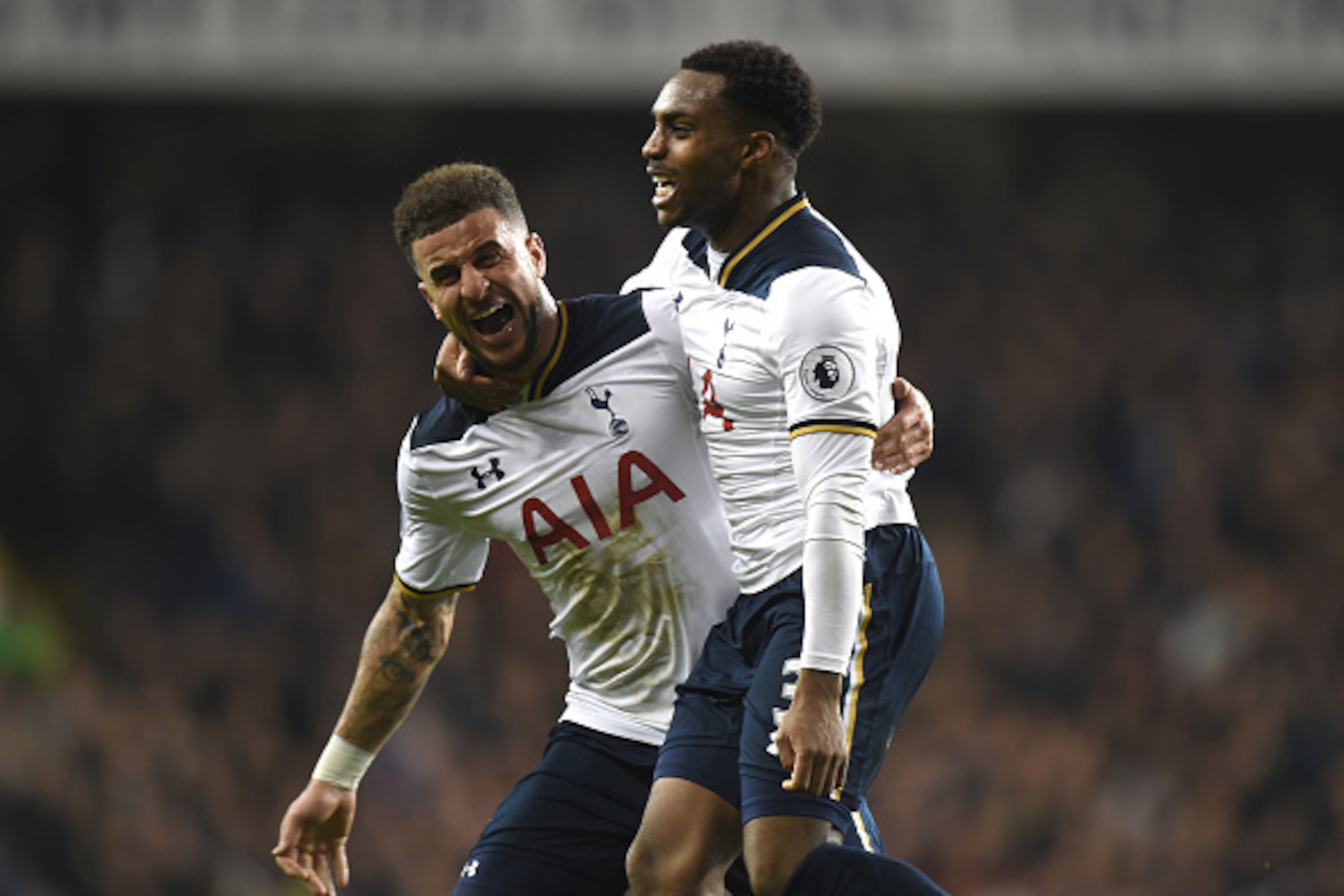 LONDON, ENGLAND - DECEMBER 18:  Danny Rose of Tottenham Hotspur celebrates scoring their second goal with Kyle Walker of Tottenham Hotspur during the Barclays Premier League match between Tottenham Hotspur and Burnley at White Hart Lane on December 18, 20