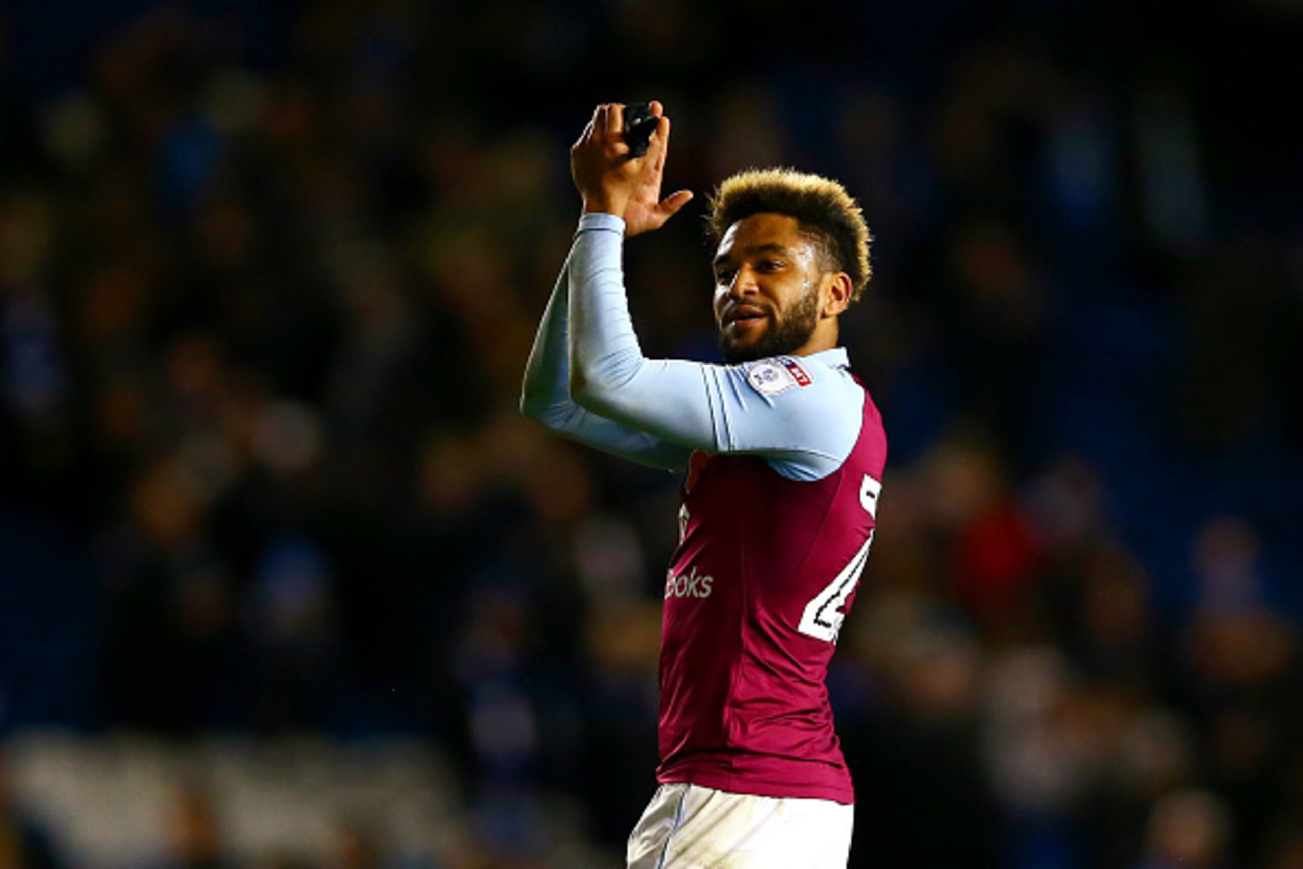 BRIGHTON, ENGLAND - NOVEMBER 18:  Jordan Amavi of Aston Villa applauds the fans after the Sky Bet Championship match between Brighton & Hove Albion and Aston Villa at Amex Stadium on November 18, 2016 in Brighton, England.  (Photo by Dan Istitene/Getty Im