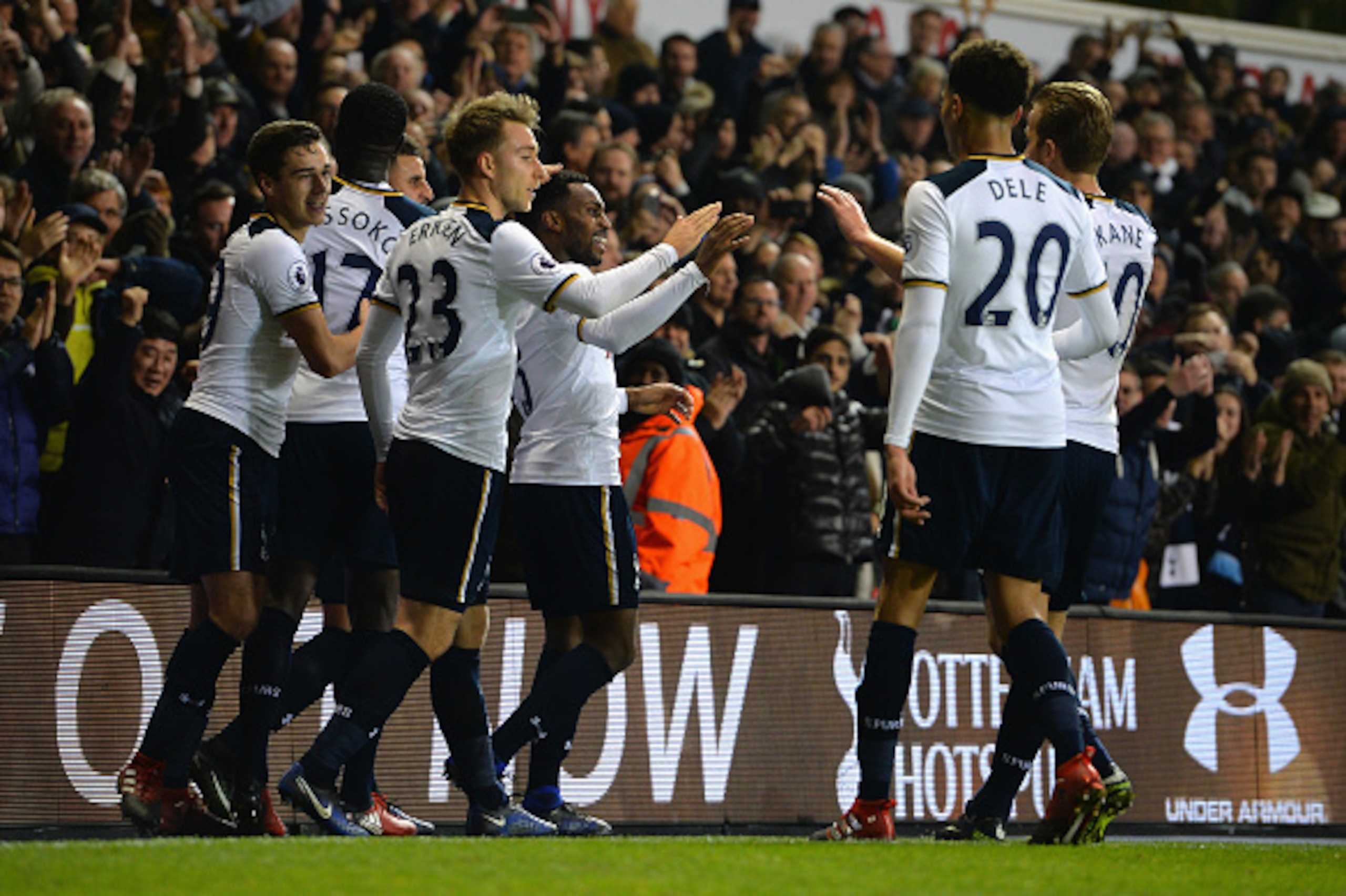 LONDON, ENGLAND - DECEMBER 18:  Danny Rose of Tottenham Hotspur celebrates scoring their second goal during the Barclays Premier League match between Tottenham Hotspur and Burnley at White Hart Lane on December 18, 2016 in London, England.  (Photo by Tony