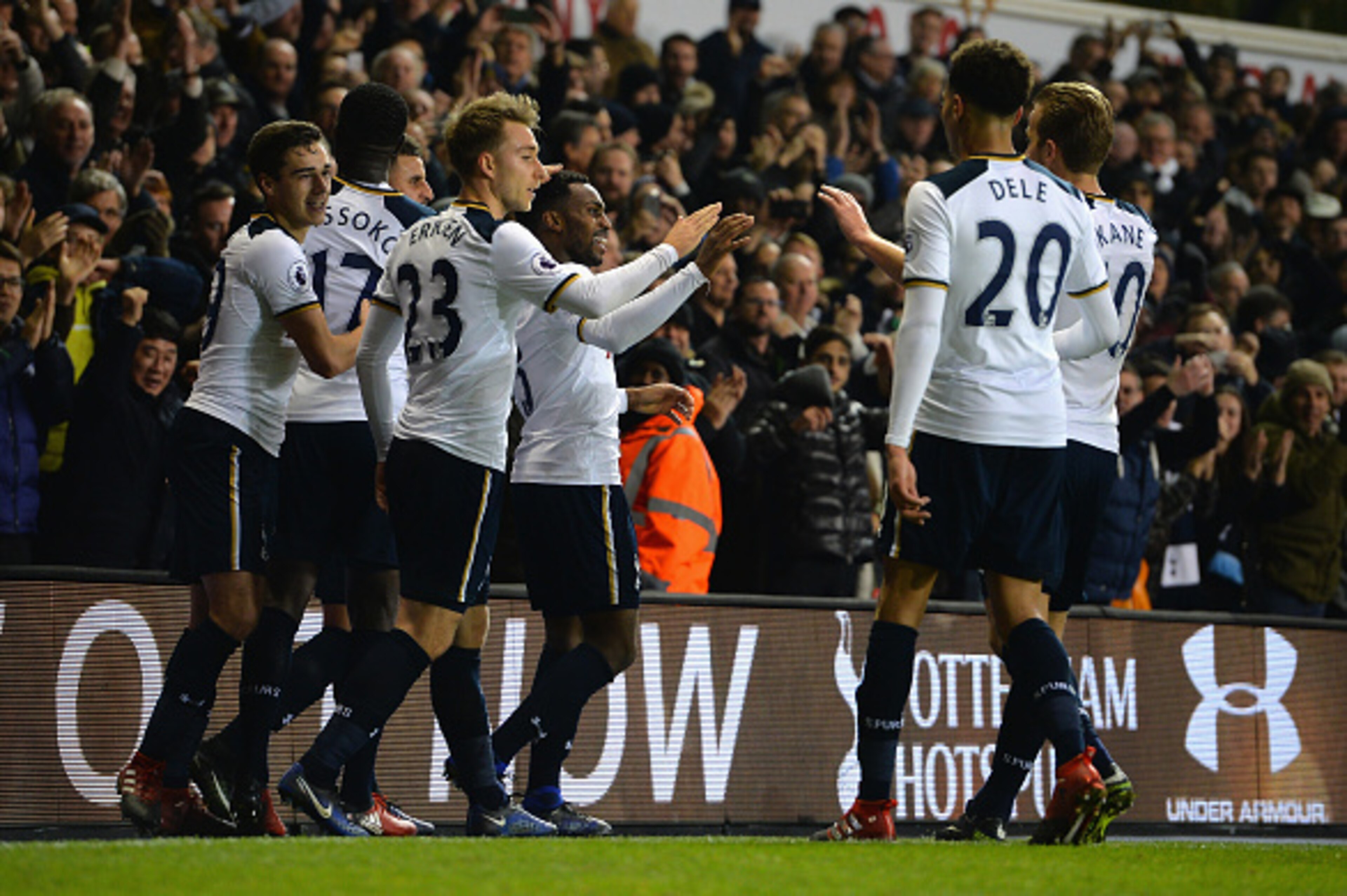 LONDON, ENGLAND - DECEMBER 18:  Danny Rose of Tottenham Hotspur celebrates scoring their second goal during the Barclays Premier League match between Tottenham Hotspur and Burnley at White Hart Lane on December 18, 2016 in London, England.  (Photo by Tony