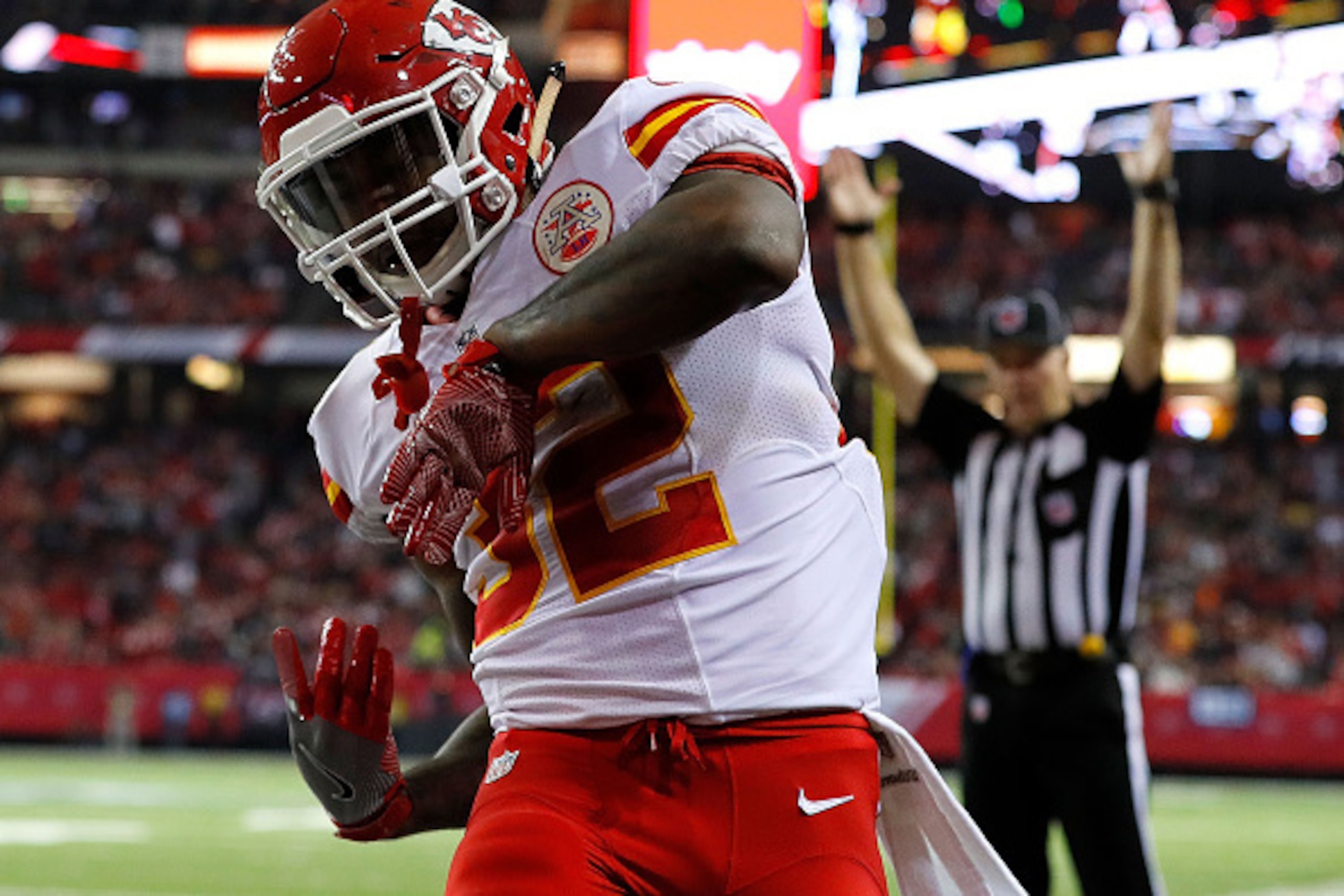 ATLANTA, GA - DECEMBER 04: Spencer Ware #32 of the Kansas City Chiefs reacts after scoring a touchdown against the Atlanta Falcons at Georgia Dome on December 4, 2016 in Atlanta, Georgia. (Photo by Kevin C. Cox/Getty Images) ATLANTA, GA - DECEMBER 04: Spencer Ware #32 of the Kansas City Chiefs reacts after scoring a touchdown against the Atlanta Falcons at Georgia Dome on December 4, 2016 in Atlanta, Georgia. (Photo by Kevin C. Cox/Getty Images)