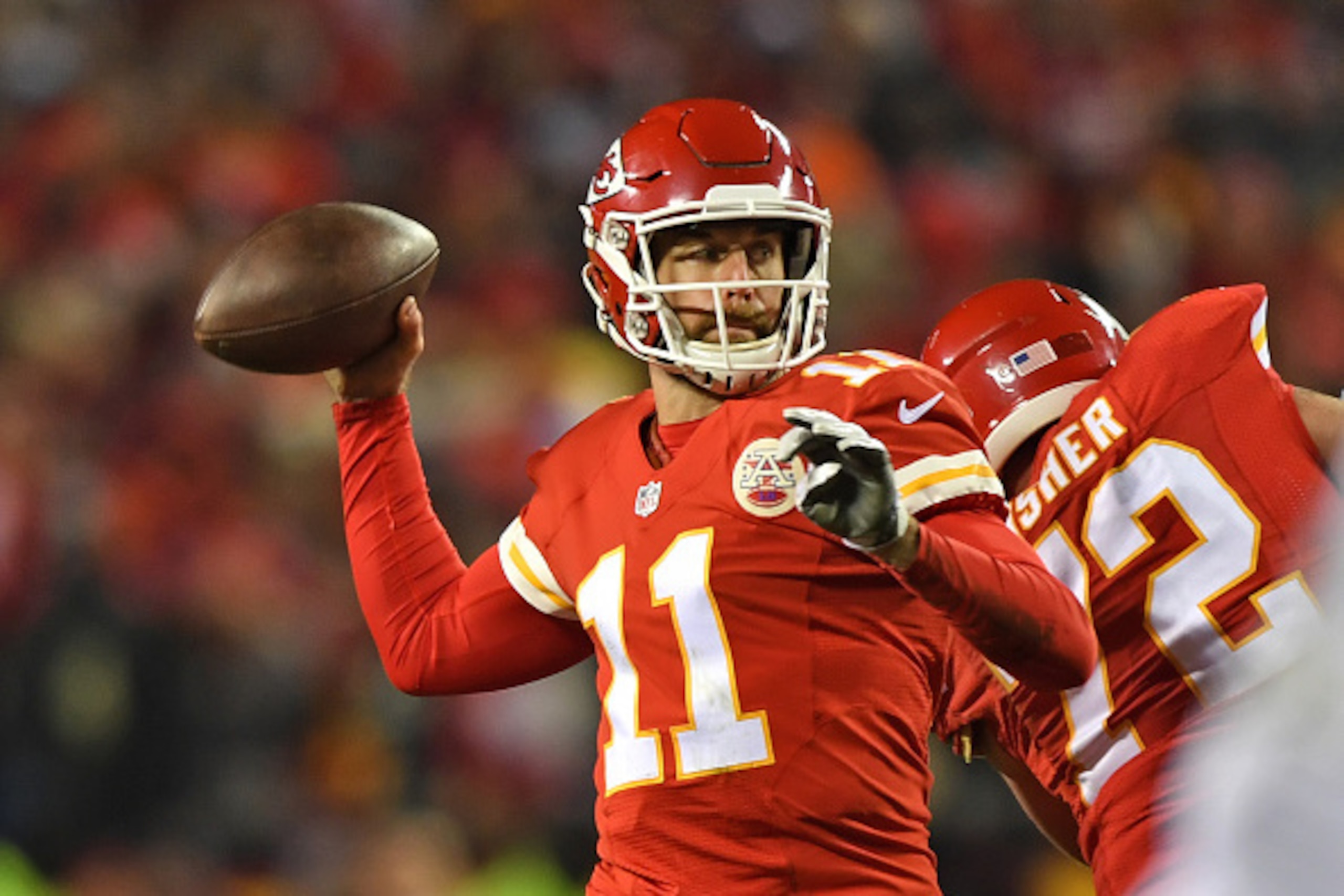 KANSAS CITY, MO - DECEMBER 08: Quarterback Alex Smith #11 of the Kansas City Chiefs throws a pass against the Oakland Raiders during the first half on December 8, 2016 at Arrowhead Stadium in Kansas City, Missouri. (Photo by Peter G. Aiken/Getty Images) KANSAS CITY, MO - DECEMBER 08: Quarterback Alex Smith #11 of the Kansas City Chiefs throws a pass against the Oakland Raiders during the first half on December 8, 2016 at Arrowhead Stadium in Kansas City, Missouri. (Photo by Peter G. Aiken/Getty Images)