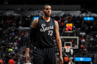 SAN ANTONIO, TX - DECEMBER 25: LaMarcus Aldridge #12 of the San Antonio Spurs looks on during the game against the Chicago Bulls on December 25, 2016 at the AT&T Center in San Antonio, Texas. NOTE TO USER: User expressly acknowledges and agrees that, by d