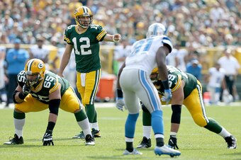 GREEN BAY, WI - SEPTEMBER 25:  Aaron Rodgers #12 of the Green Bay Packers calls out a play in the first quarter against the Detroit Lions at Lambeau Field on September 25, 2016 in Green Bay, Wisconsin. (Photo by Dylan Buell/Getty Images)