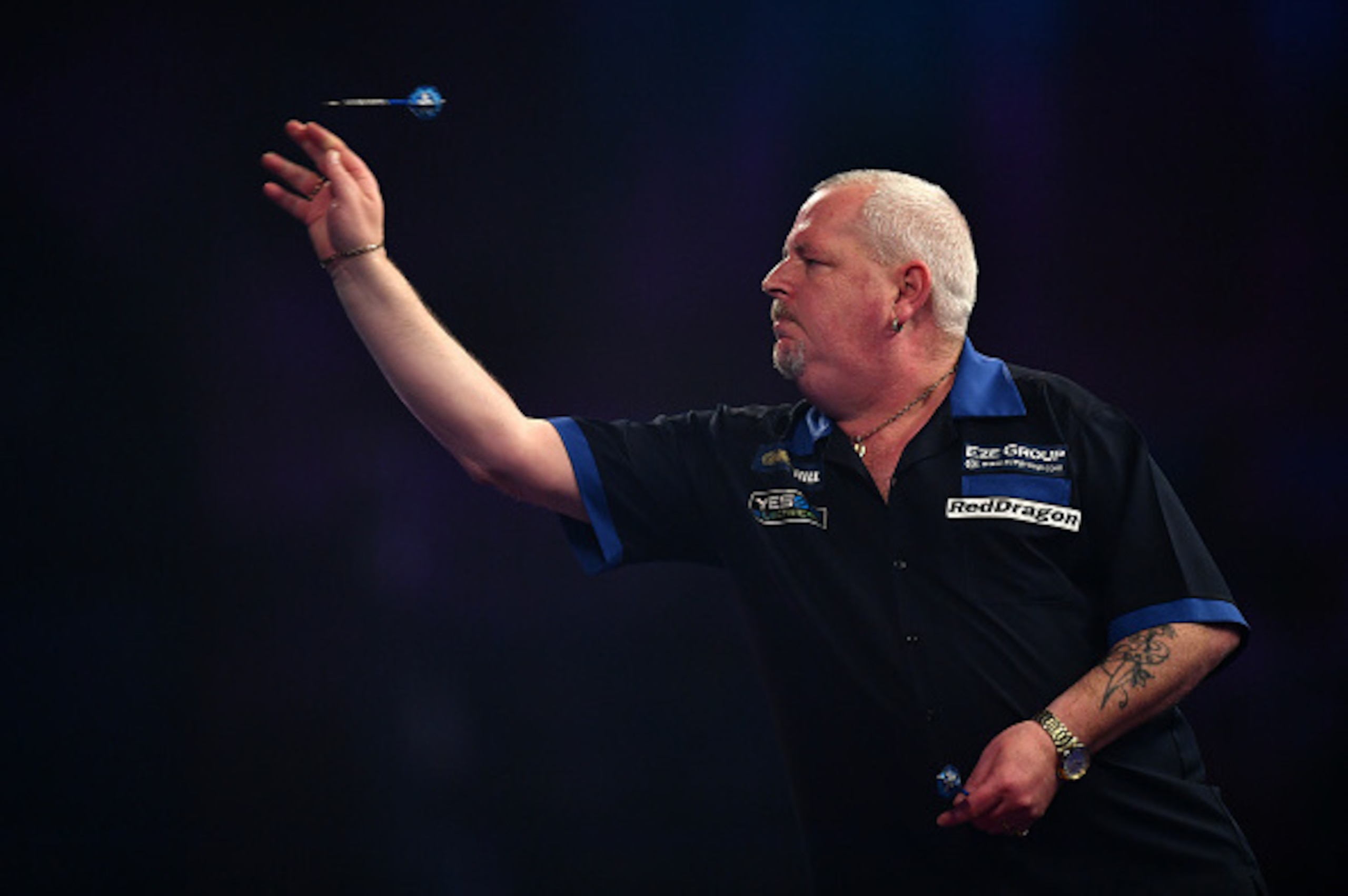 LONDON, ENGLAND - DECEMBER 21:  Robert Thornton of Scotland throws during his first round match against Zoran Lerchbacher of Austria on day seven of the 2017 William Hill PDC World Darts Championships at Alexandra Palace on December 21, 2016 in London, En