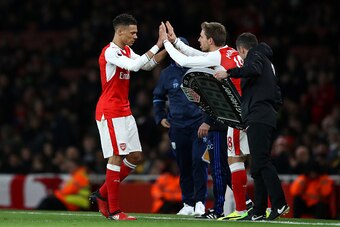 LONDON, ENGLAND - DECEMBER 26:  Kieran Gibbs of Arsenal is substituted for Nacho Monreal of Arsenal during the Premier League match between Arsenal and West Bromwich Albion at Emirates Stadium on December 26, 2016 in London, England.  (Photo by Julian Fin