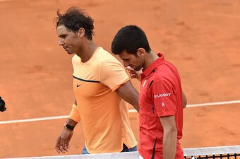 ROME, ITALY - MAY 13:  Novak Djokovic of Serbia and  Rafael Nadal of Spain after the match during day six of the The Internazionali BNL d'Italia 2016  on May 13, 2016 in Rome, Italy.  (Photo by Giuseppe Bellini/Getty Images)