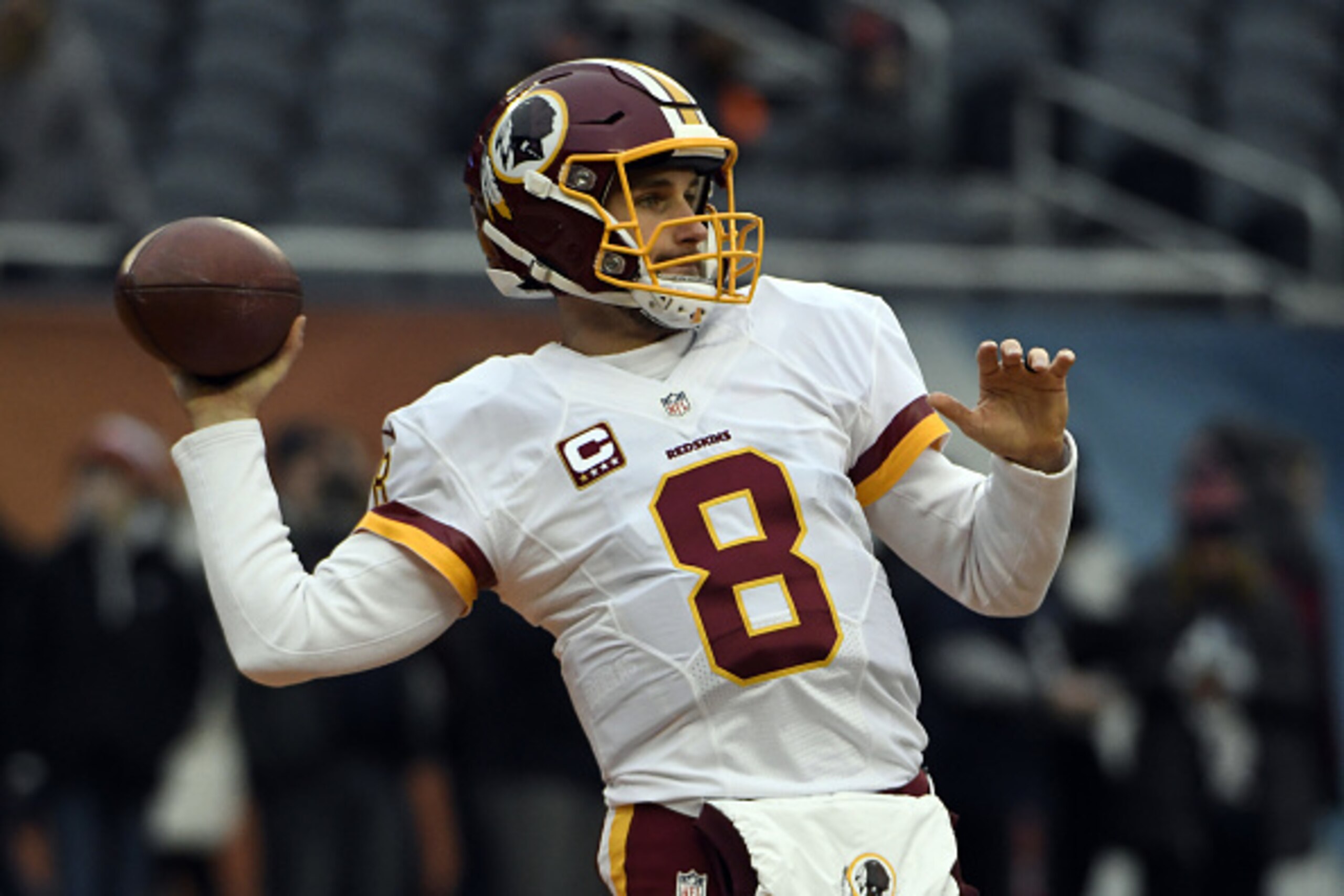 Kirk Cousins #8 of the Washington Redskins warms up during pre game at Soldier Field on December 24, 2016 in Chicago, Illinois. (Photo by David Banks/Getty Images)