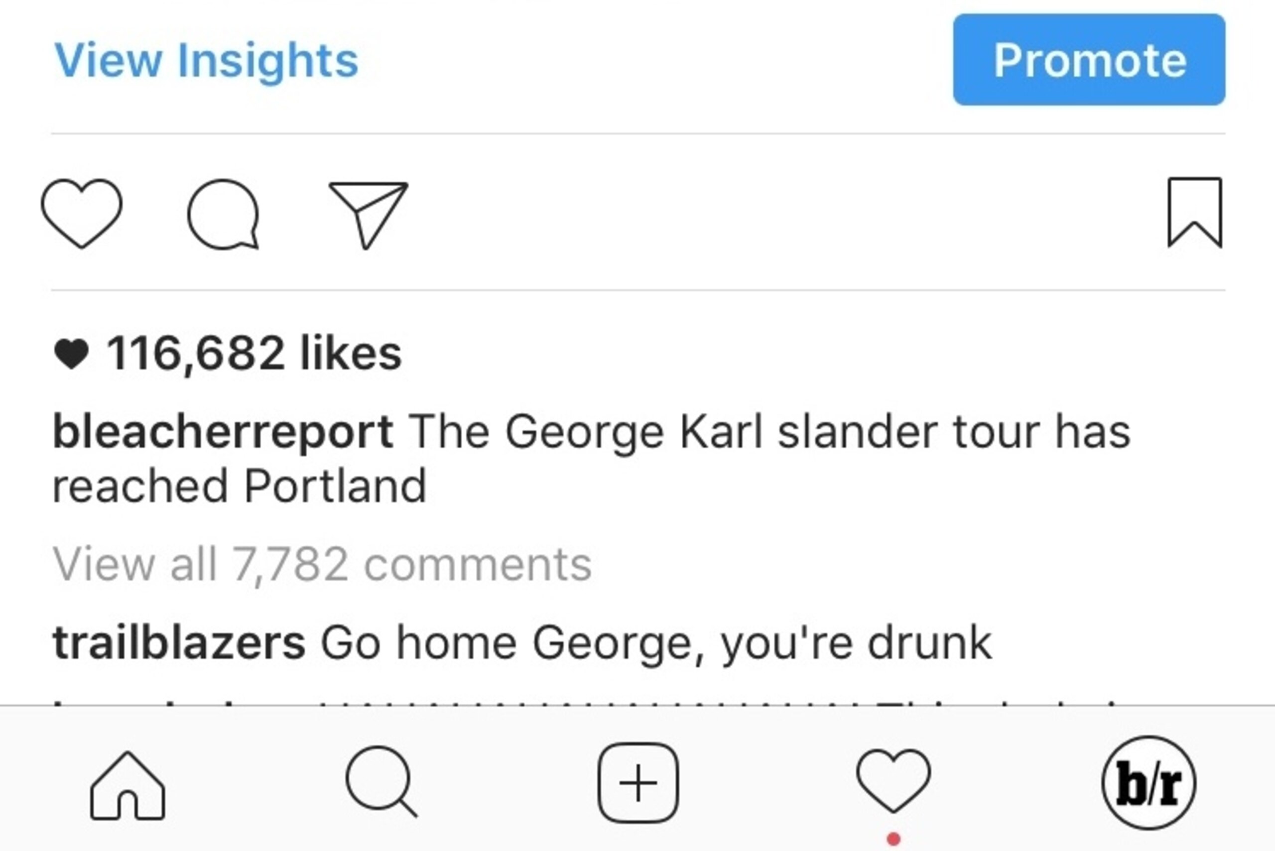 The Trail Blazers commented on a B/R Instagram post regarding George Karl.