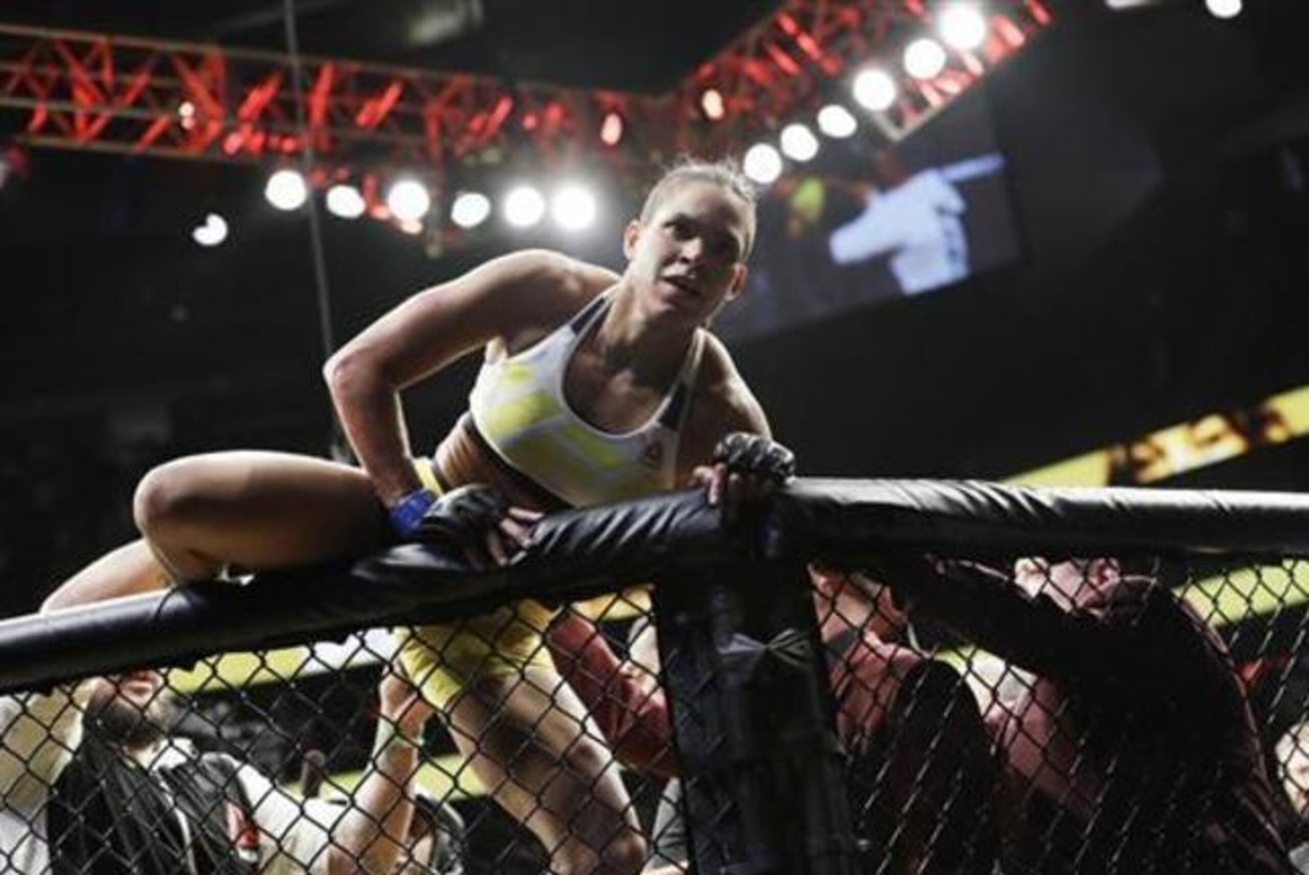 Nunes celebrates her win over Tate at UFC 200.